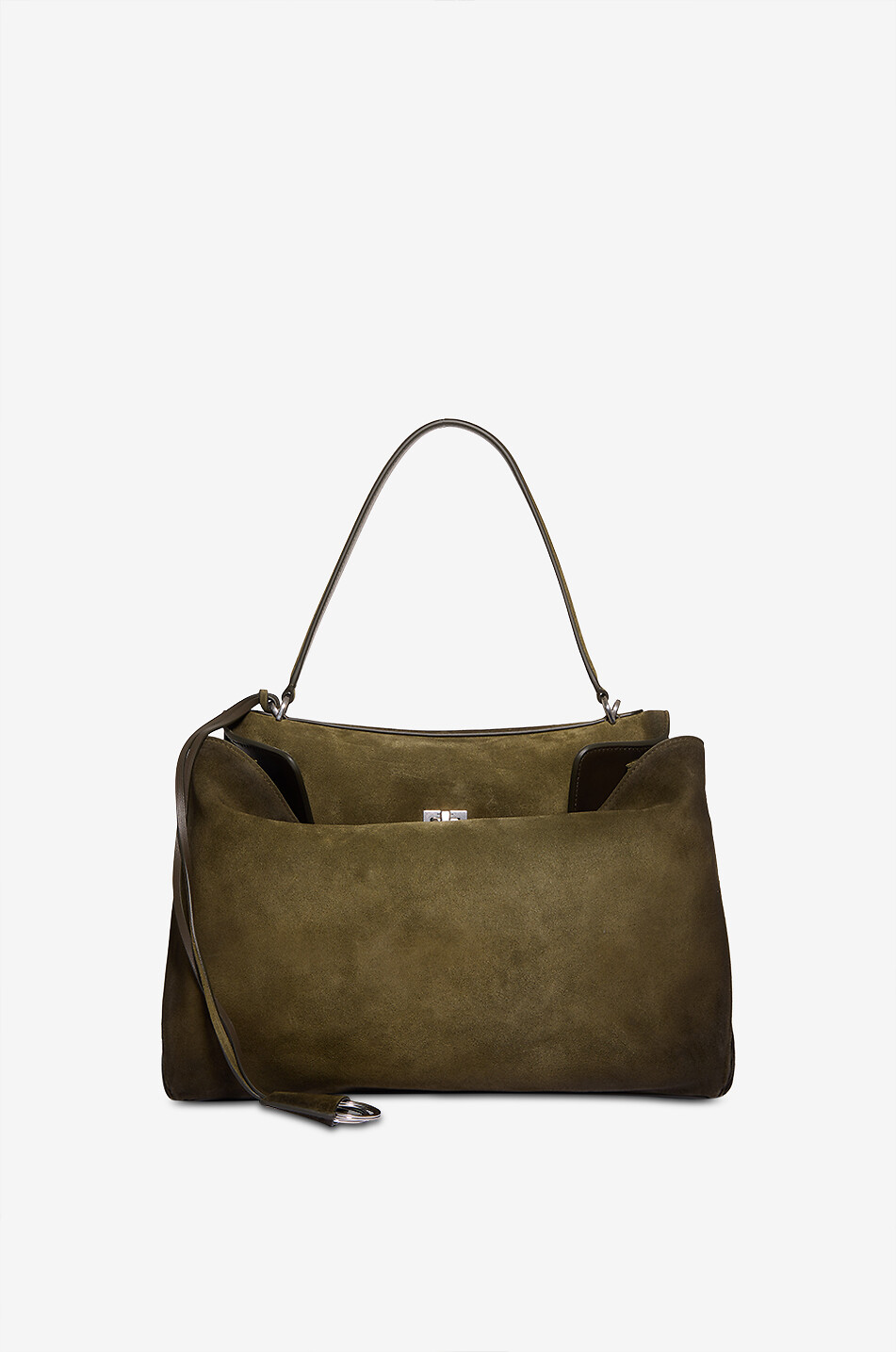 BALENCIAGA Sac à main trapèze en daim Rodeo Femme KAKI 1
