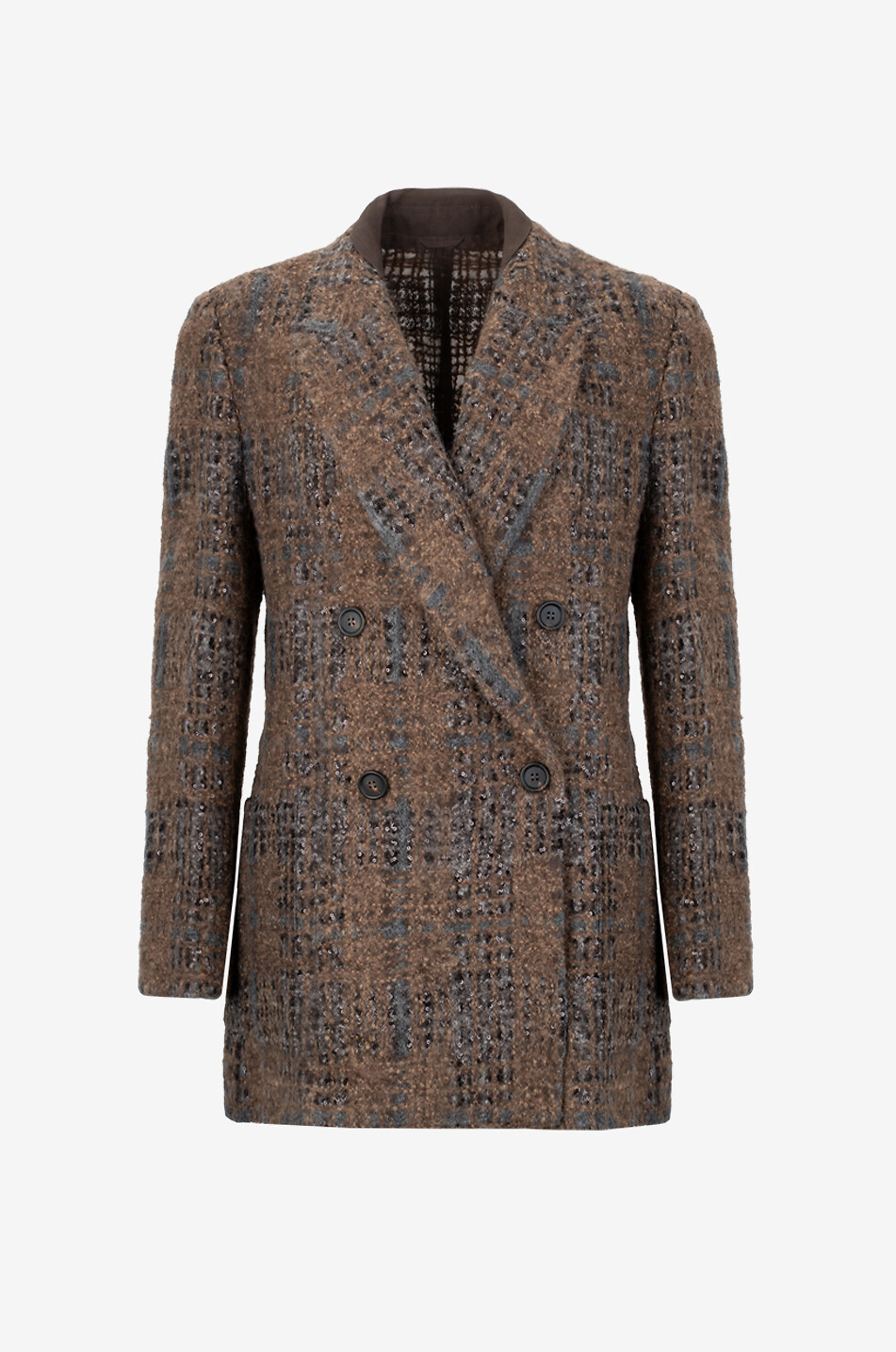 BRUNELLO CUCINELLI Opera check knit double-breasted blazer Women COGNAC 1