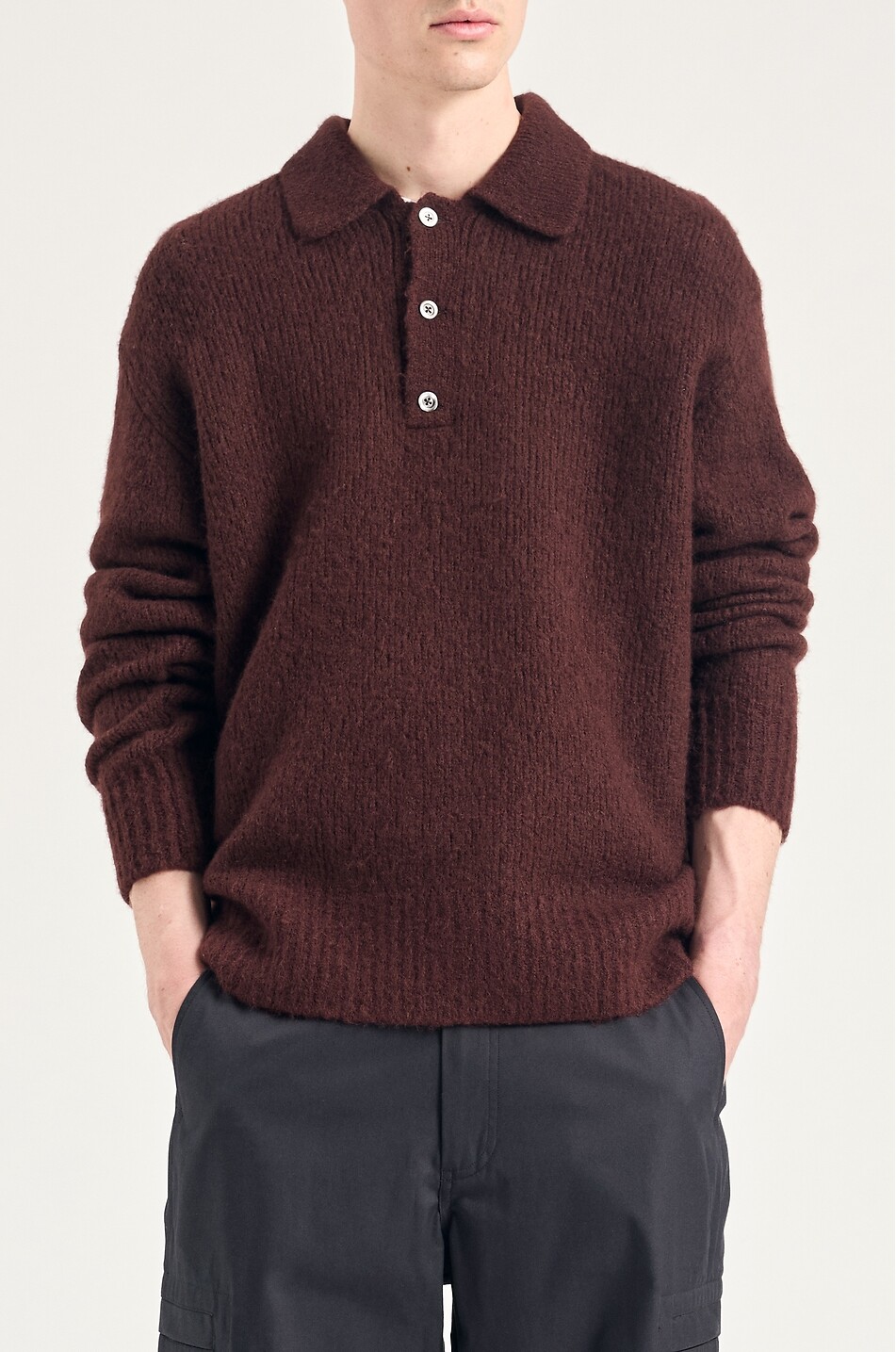 NORSE PROJECTS Polohemd aus Wolle und Alpaka Rasmus Herren DUNKELROT 3