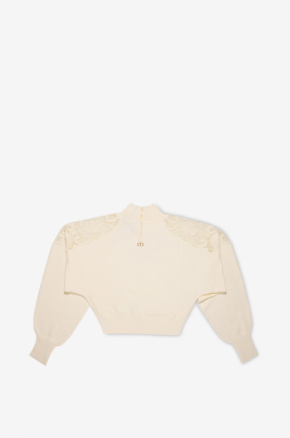 TWINSET Pull à col montant en maille orné de dentelle Femme BLANC CASSE 1