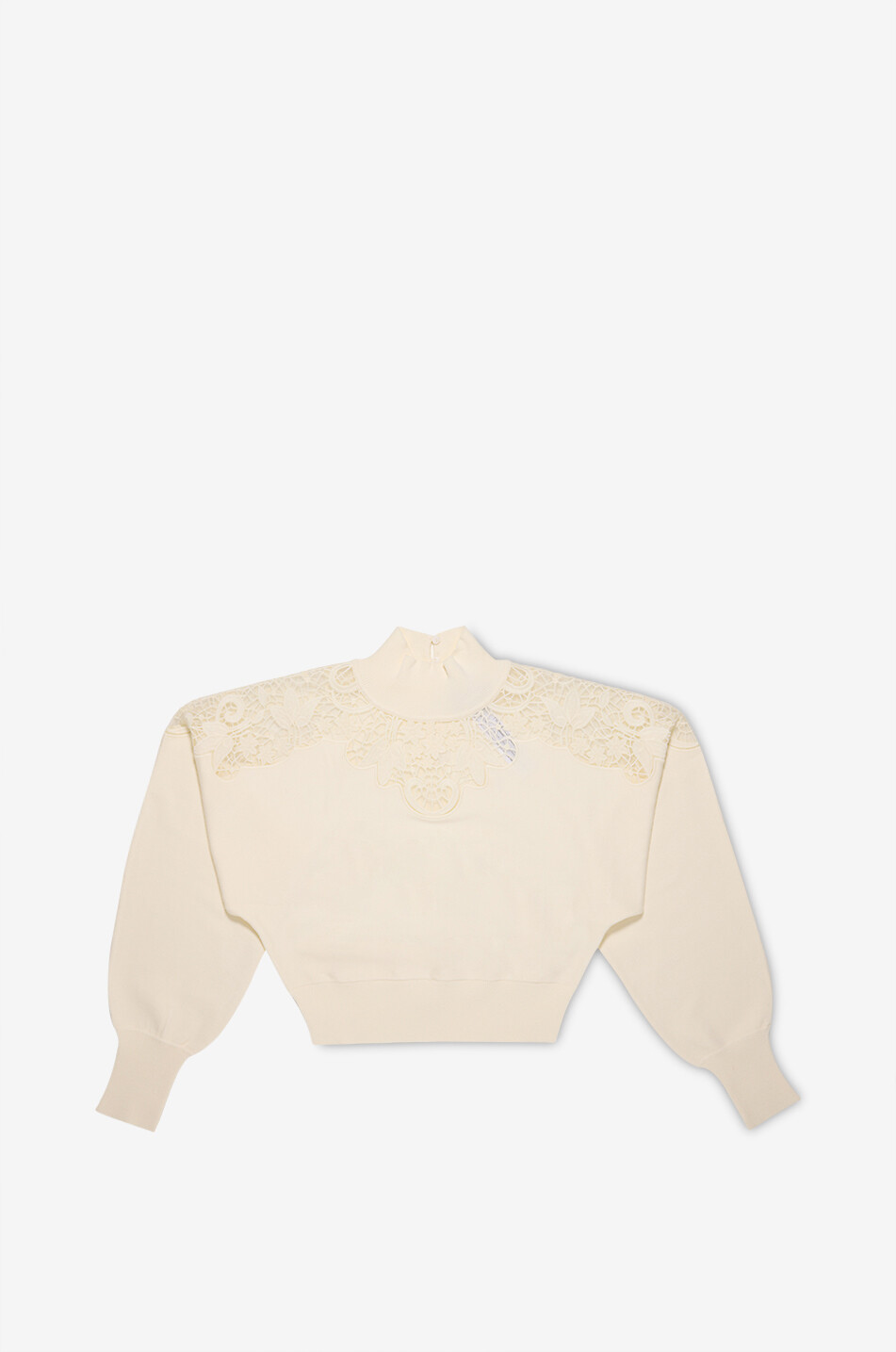 TWINSET Pull à col montant en maille orné de dentelle Femme BLANC CASSE 2
