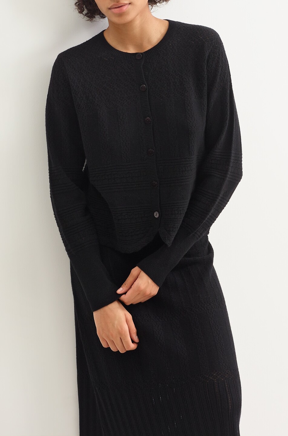 ERES Cardigan ajouré boutonné en laine et cachemire Trio Femme NOIR 4