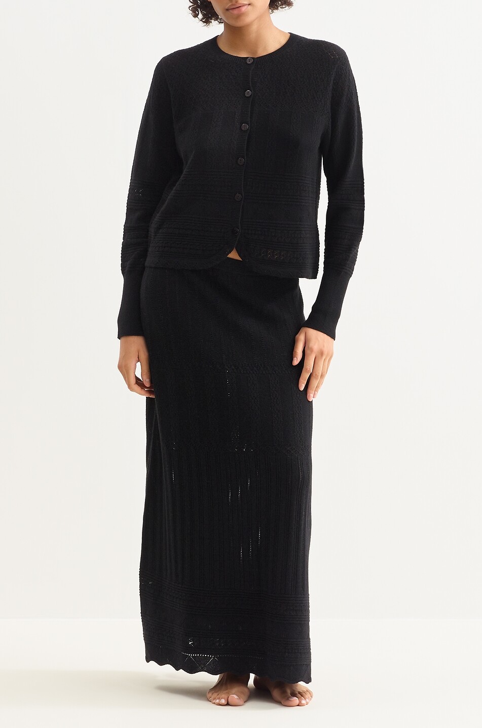 ERES Cardigan ajouré boutonné en laine et cachemire Trio Femme NOIR 2