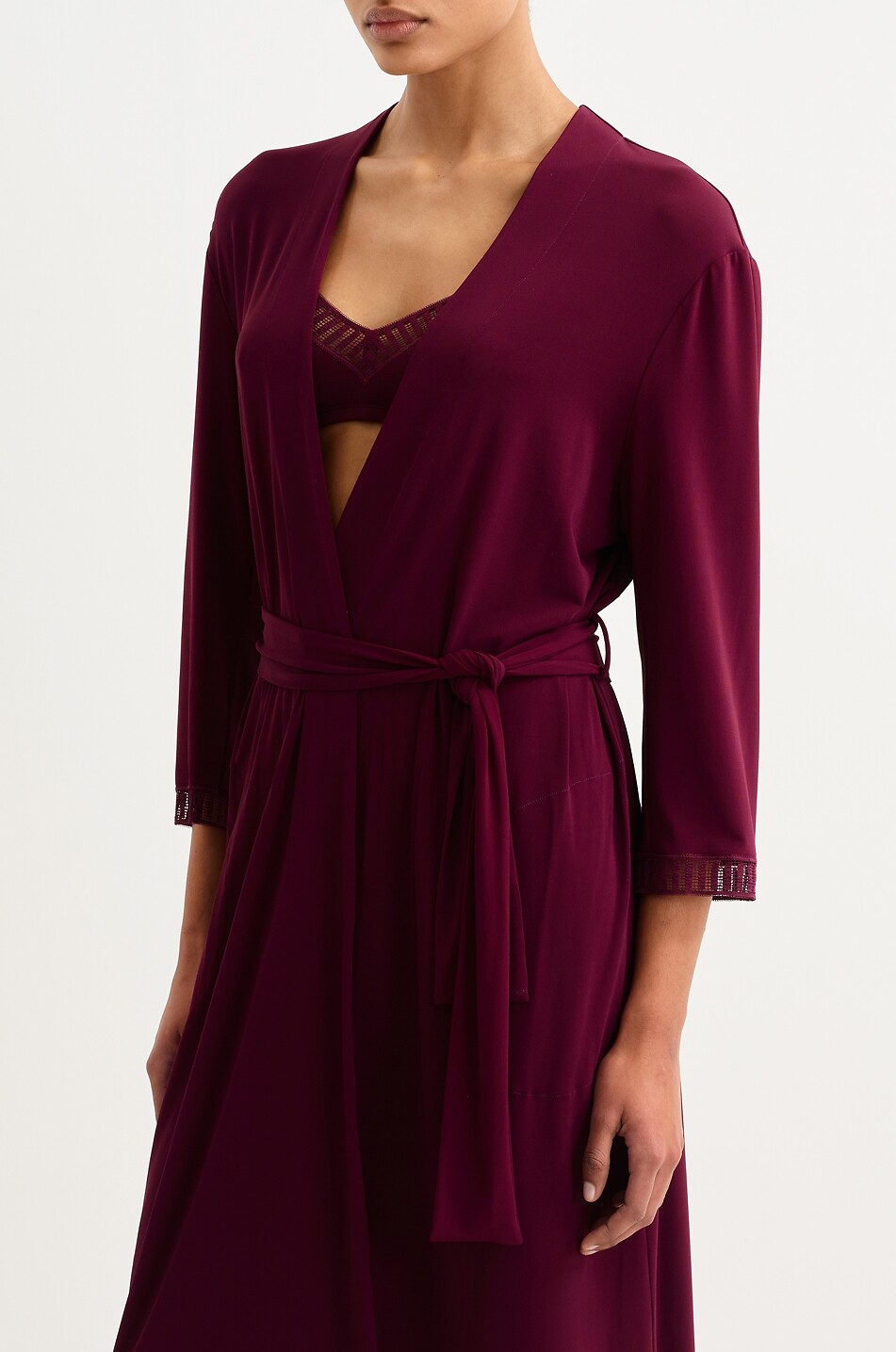 ERES Violette Graphic jersey and lace bathrobe Women DARK RED 3