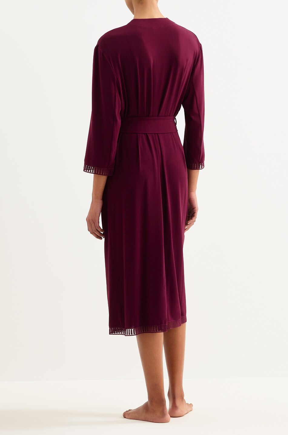 ERES Violette Graphic jersey and lace bathrobe Women DARK RED 2