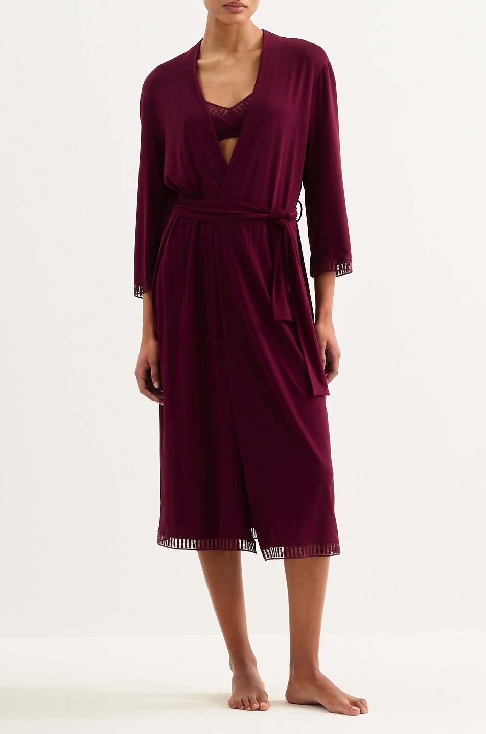 ERES Violette Graphic jersey and lace bathrobe Women DARK RED 4