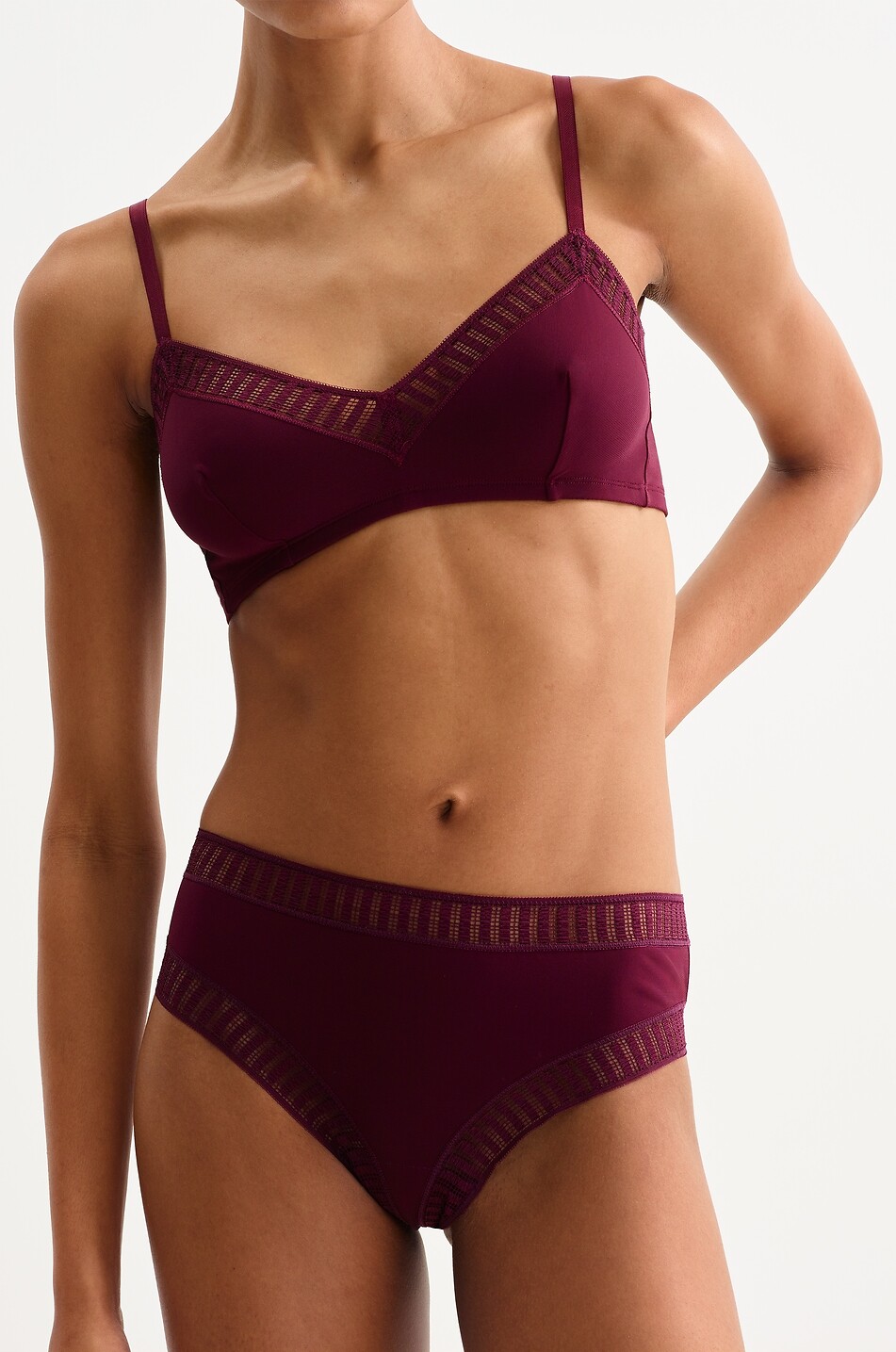 ERES Gabby Graphic jersey and lace tanga Women DARK RED 4
