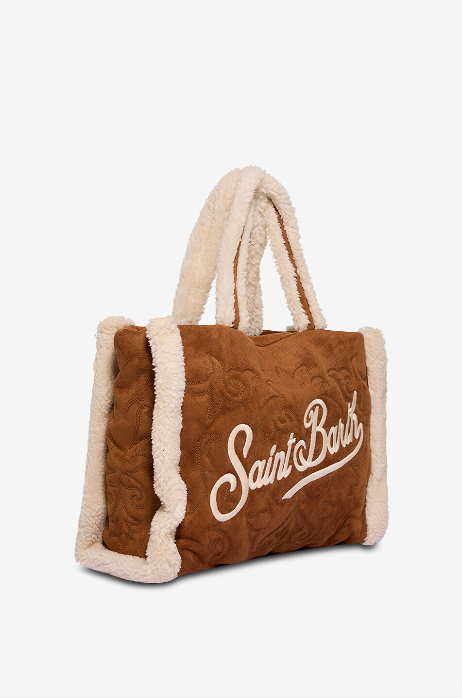 MC2 SAINT BARTH Sac cabas rectangulaire en peau lainée synthétique Vanity Shearling Femme MARRON 2