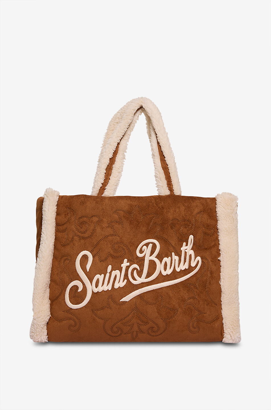 MC2 SAINT BARTH Sac cabas rectangulaire en peau lainée synthétique Vanity Shearling Femme MARRON 3