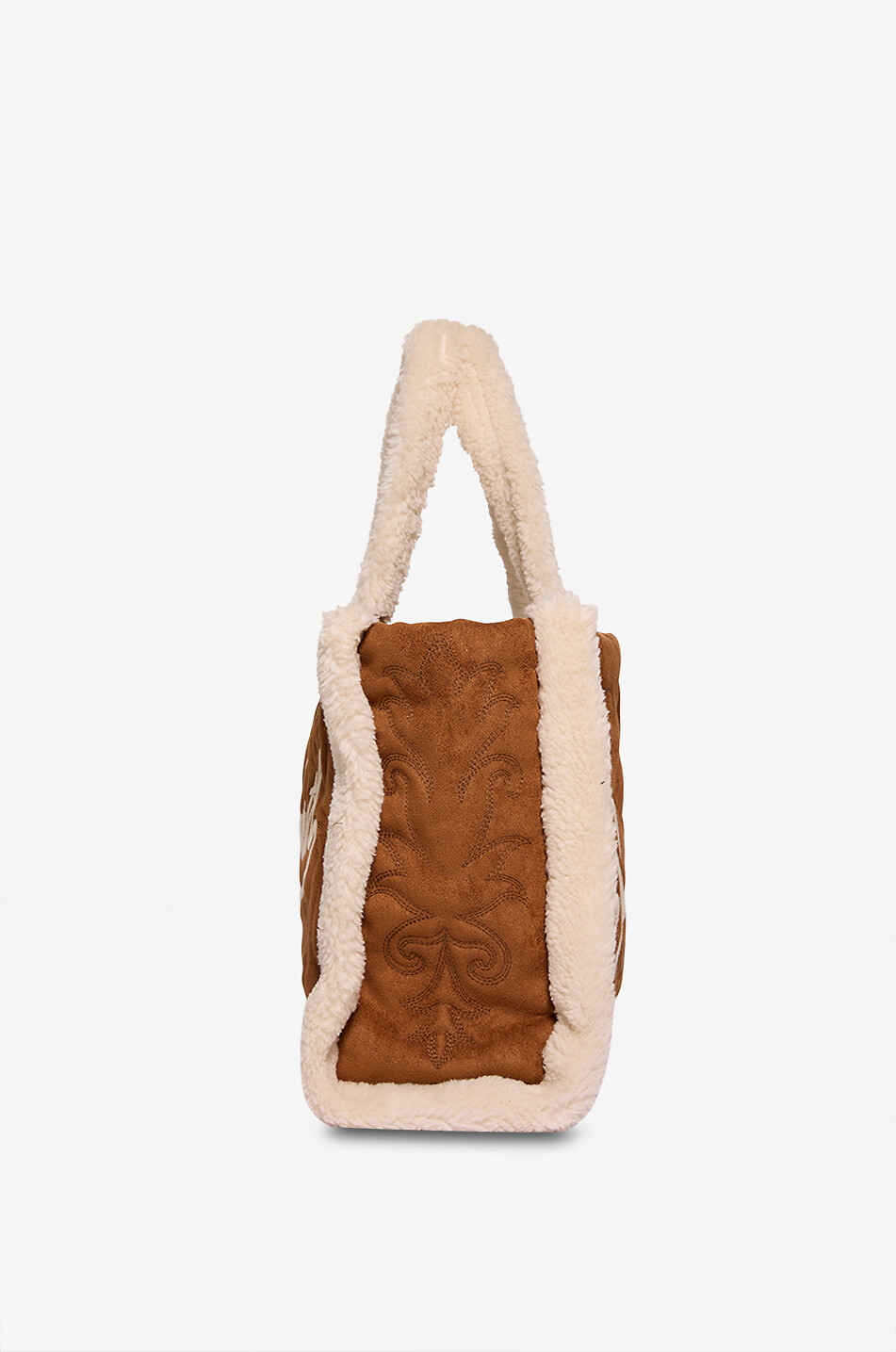 MC2 SAINT BARTH Sac cabas rectangulaire en peau lainée synthétique Vanity Shearling Femme MARRON 4