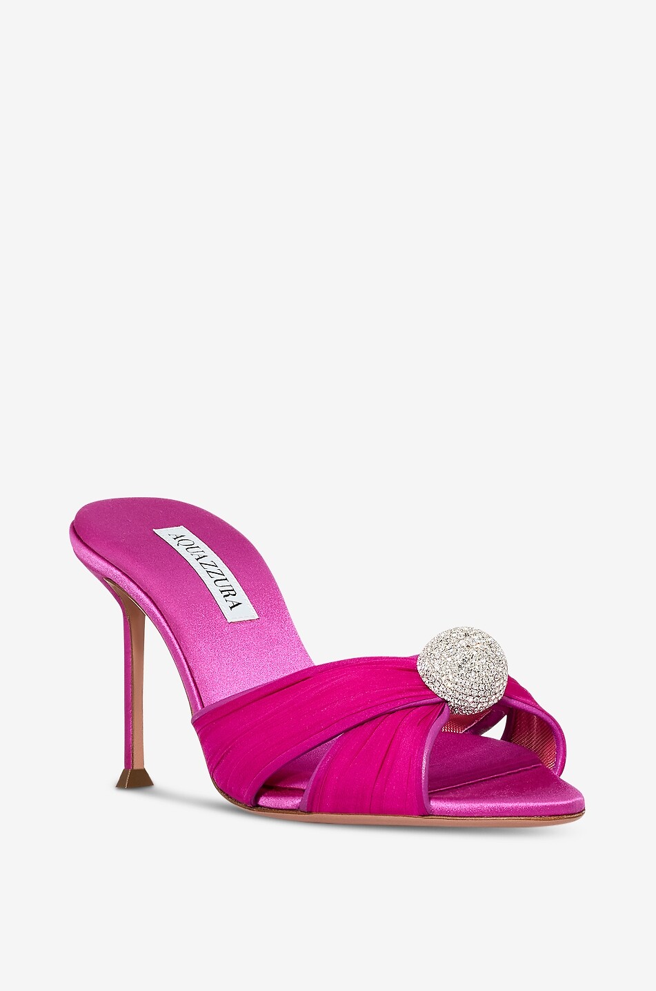 Mystery 85 heeled crystal-embellished satin mules