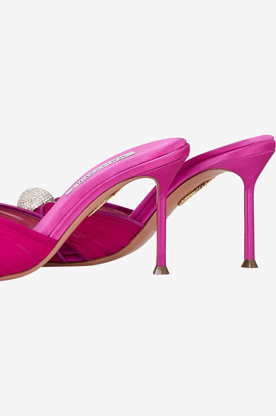 AQUAZZURA Mystery 85 heeled crystal-embellished satin mules Women DARK PINK 5