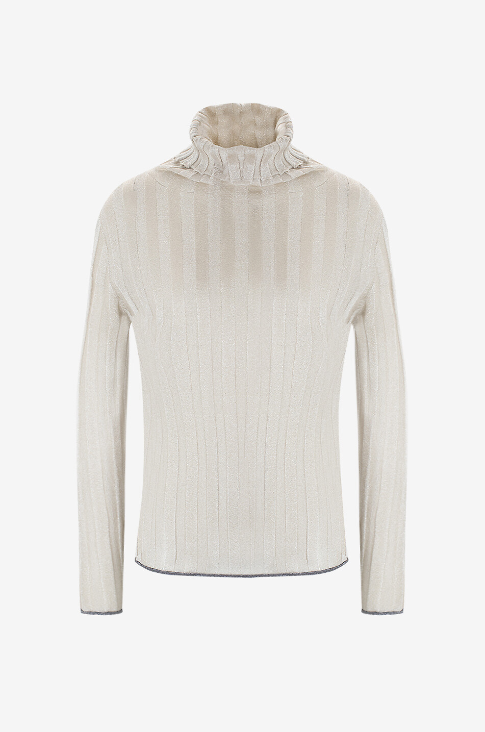 Fine-gauge rib knit lurex jumper with turtleneck