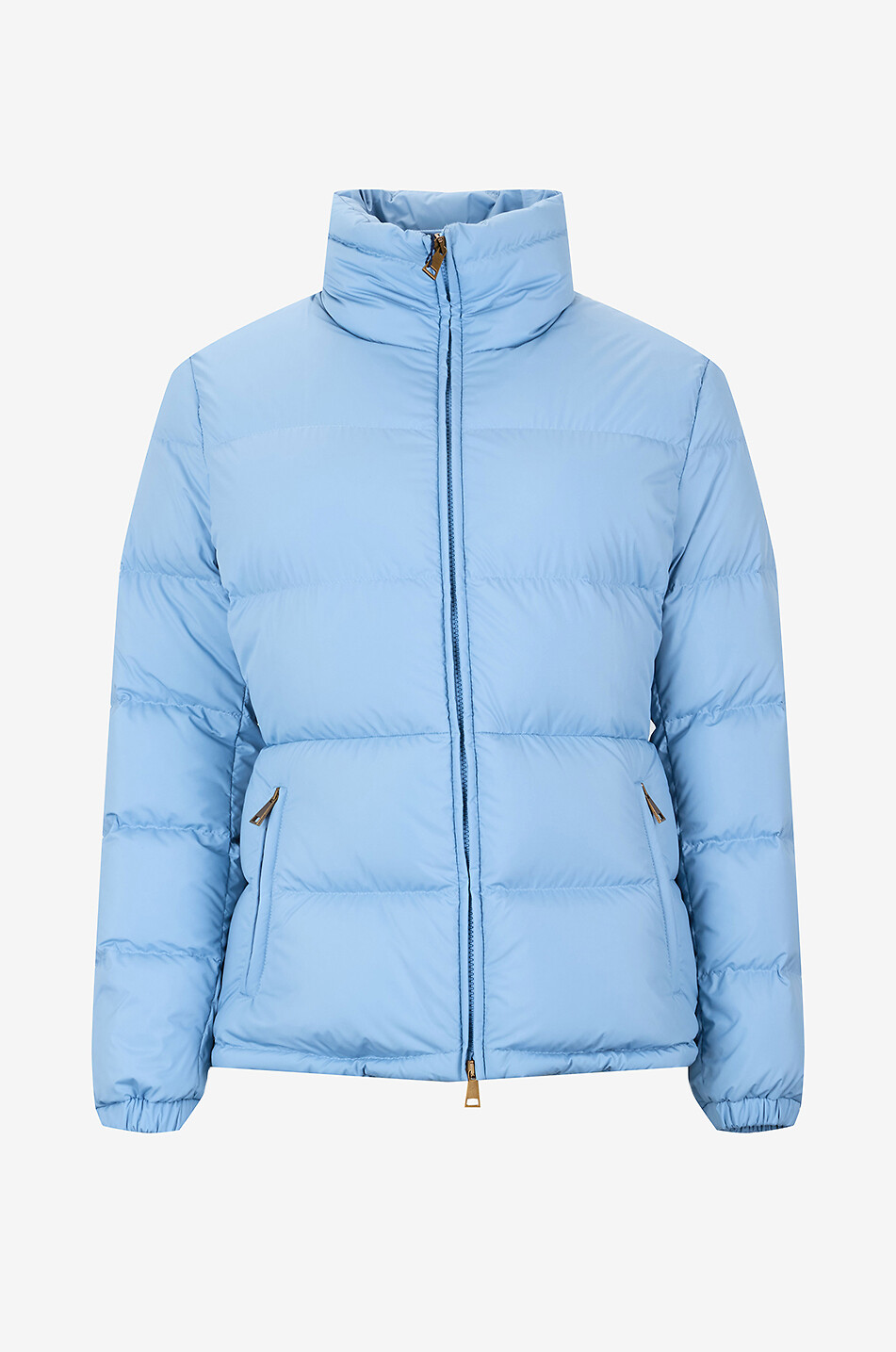 MONCLER Kurze Steppjacke aus technischem Stoff mit Stehkragen Dourbe Damen HELLBLAU 1