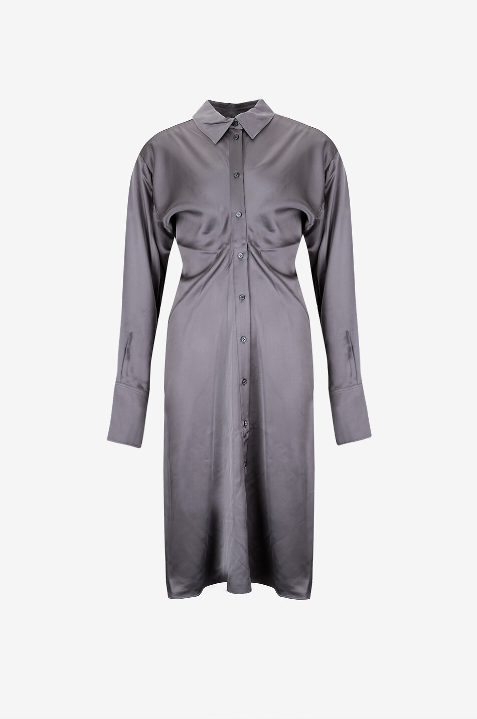 TOTEME Slouch satin midi shirt dress with batwing sleeves Women DARK GREY 1