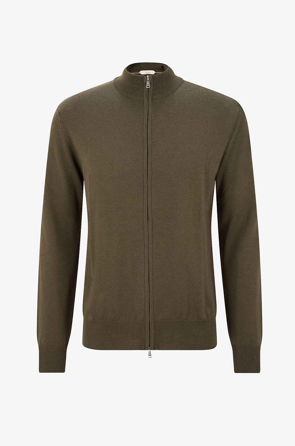 Cashwool full-zip merino wool cardigan with stand-up collar