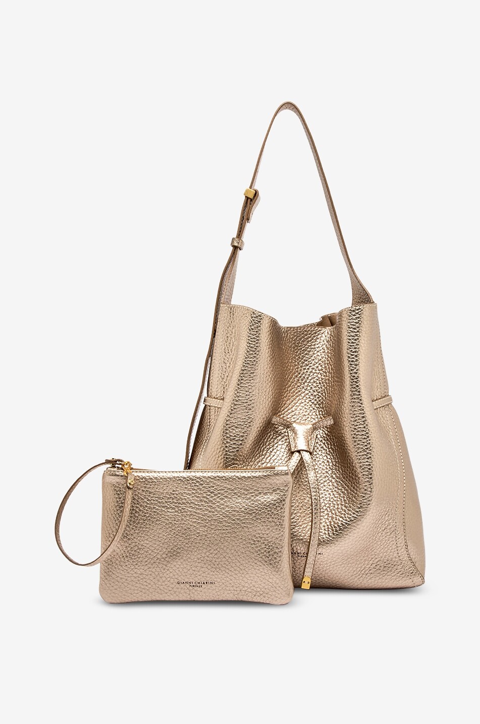 GIANNI CHIARINI Bucket-Tasche aus genarbtem Metallic-leder Sienna Damen GOLDEN 3
