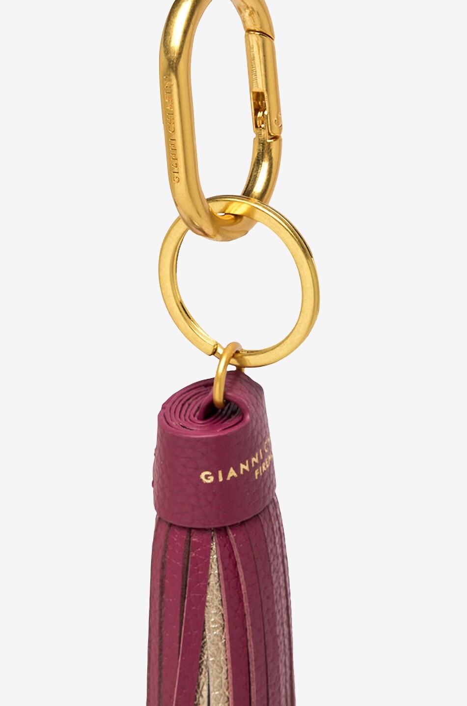 GIANNI CHIARINI Gefranster Taschen-Charm aus Leder Nappa Damen DUNKELROSA 3