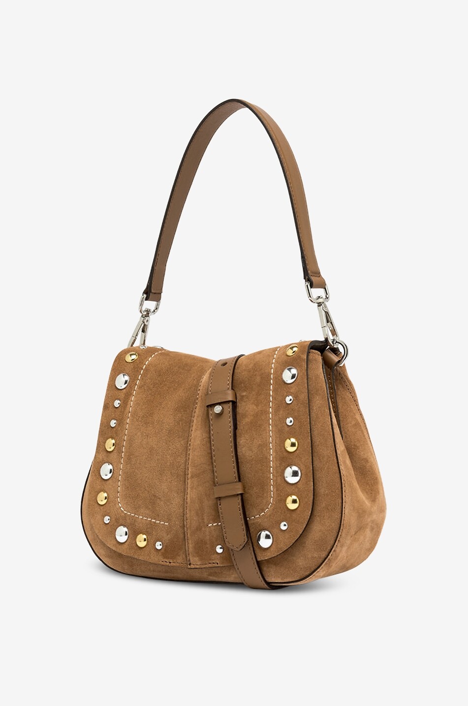 GIANNI CHIARINI Abgerundete Wildleder-Schultertasche mit Nieten Helena Round Damen HELLBRAUN 5