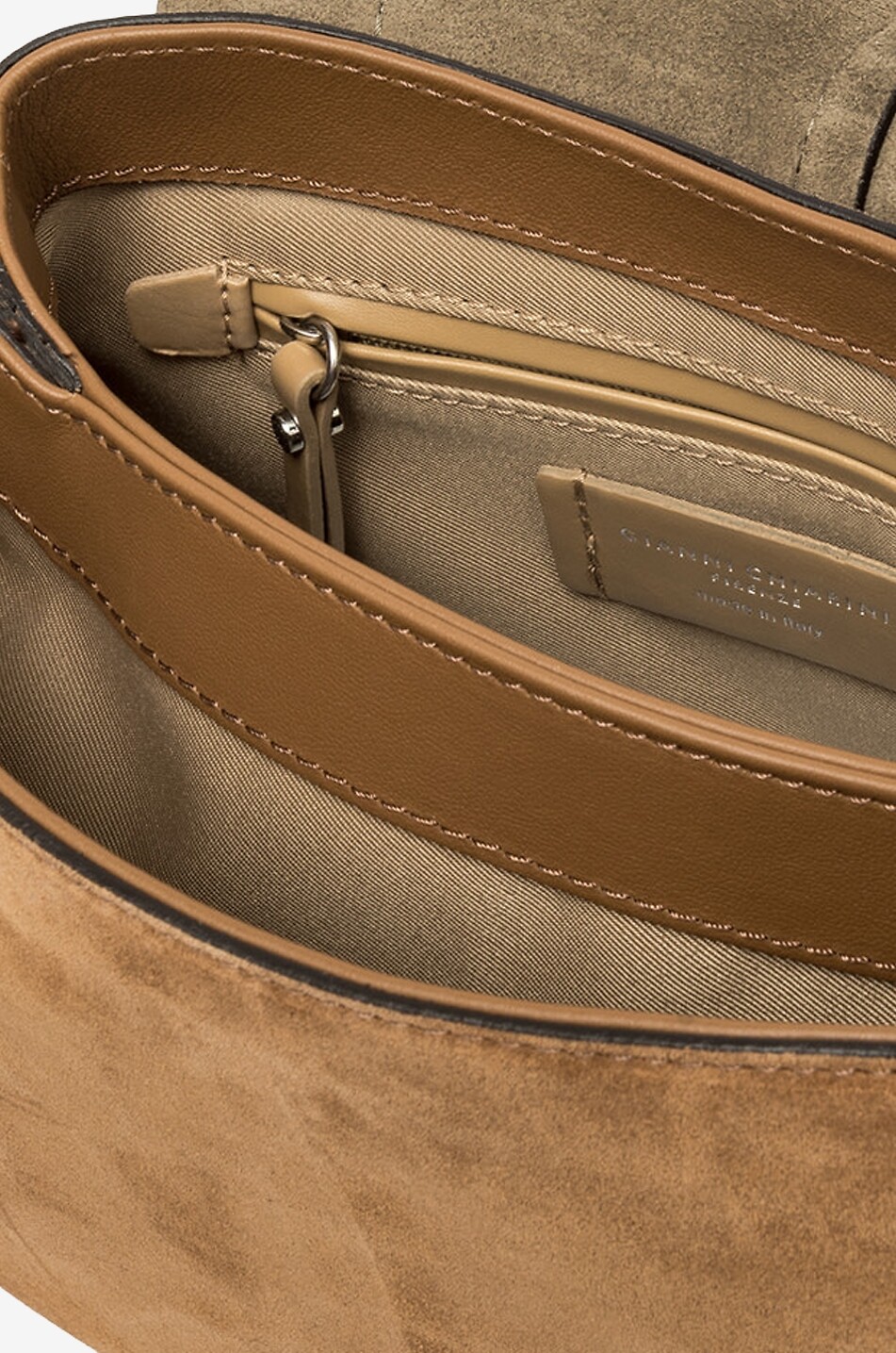 GIANNI CHIARINI Abgerundete Wildleder-Schultertasche mit Nieten Helena Round Damen HELLBRAUN 7