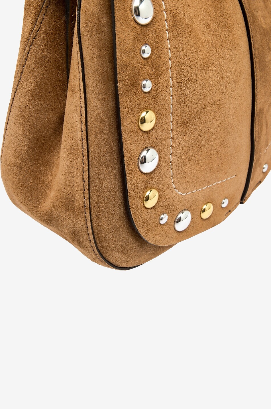 GIANNI CHIARINI Abgerundete Wildleder-Schultertasche mit Nieten Helena Round Damen HELLBRAUN 9