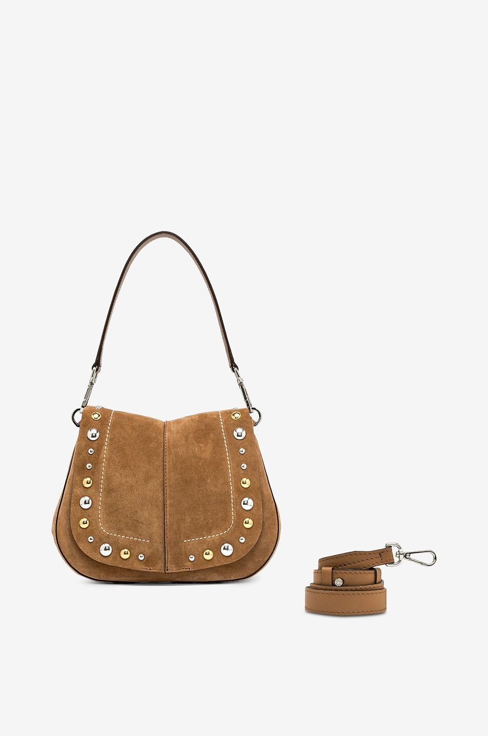 GIANNI CHIARINI Abgerundete Wildleder-Schultertasche mit Nieten Helena Round Damen HELLBRAUN 1