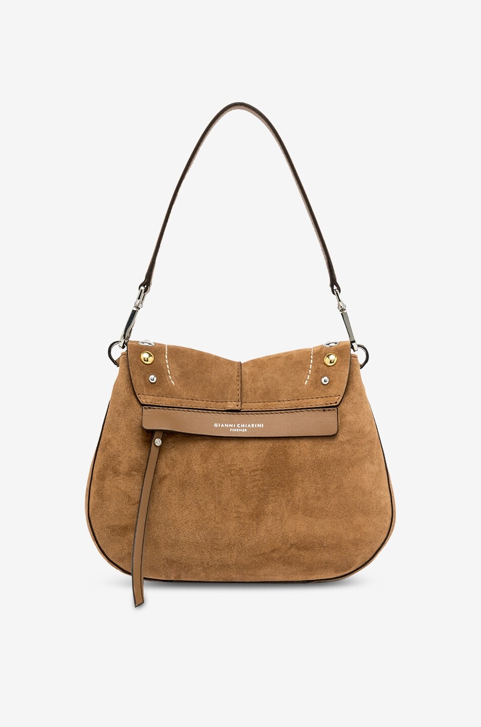 GIANNI CHIARINI Abgerundete Wildleder-Schultertasche mit Nieten Helena Round Damen HELLBRAUN 3