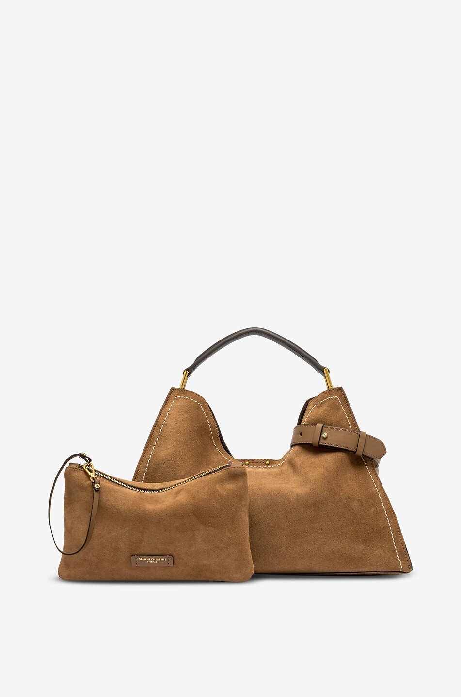 GIANNI CHIARINI Trapezförmige Handtasche aus Wildleder Aurore Damen HELLBRAUN 2