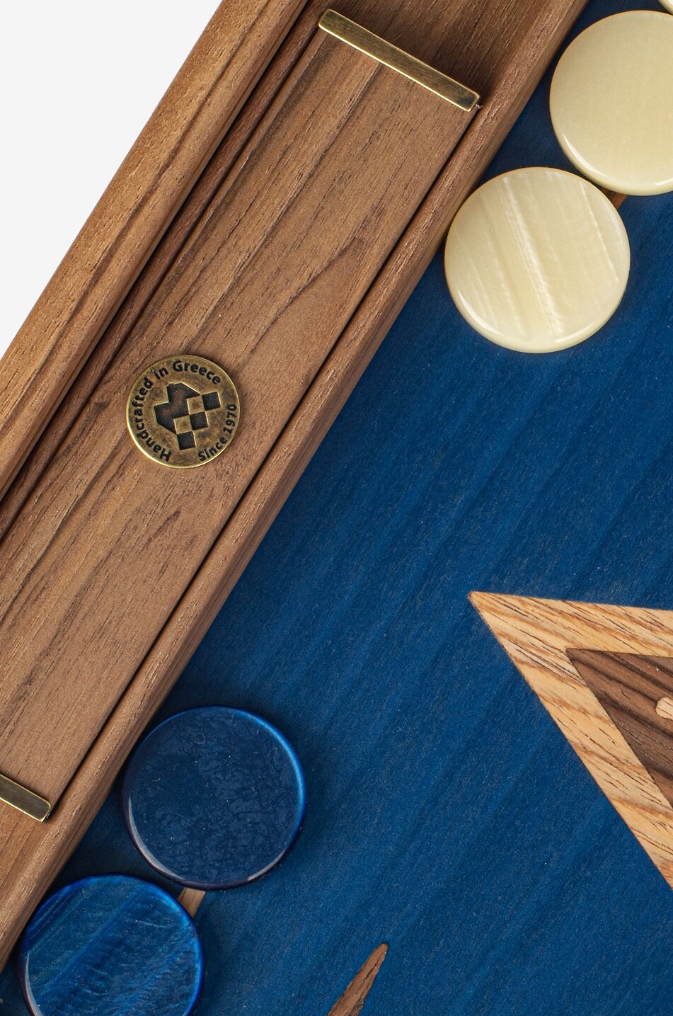 MANOPOULOS Amerikanisches Nussbaum-Backgammon mit handgefertigten Einlegearbeiten Haus BUNT 3