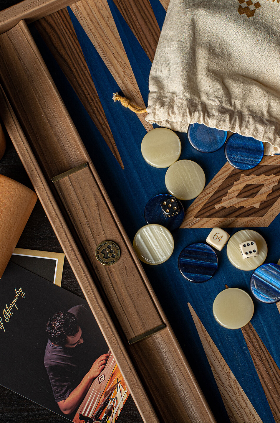 MANOPOULOS Amerikanisches Nussbaum-Backgammon mit handgefertigten Einlegearbeiten Haus BUNT 5