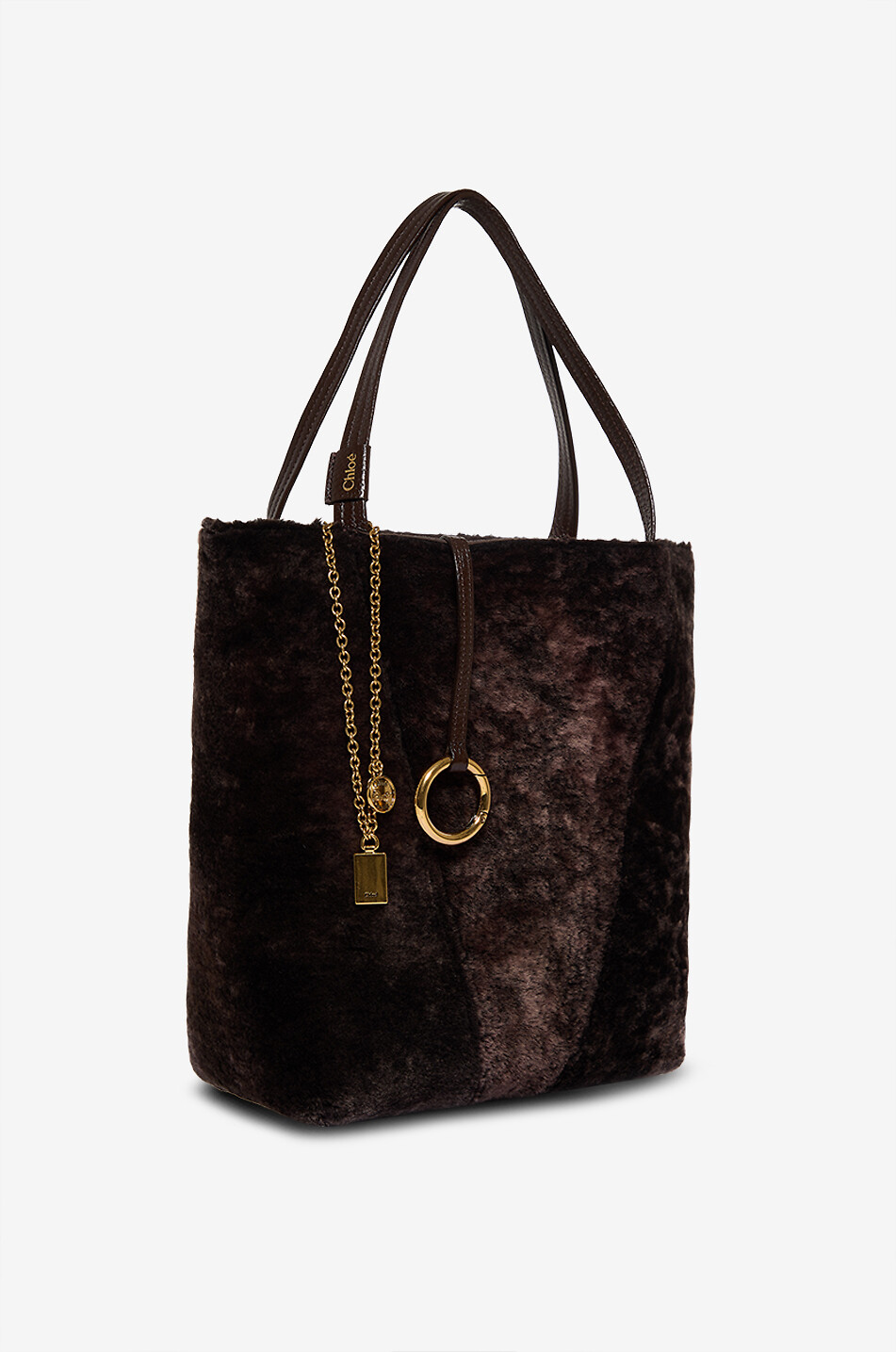 CHLOE Spin rectangular shearling tote bag Women BROWN 2