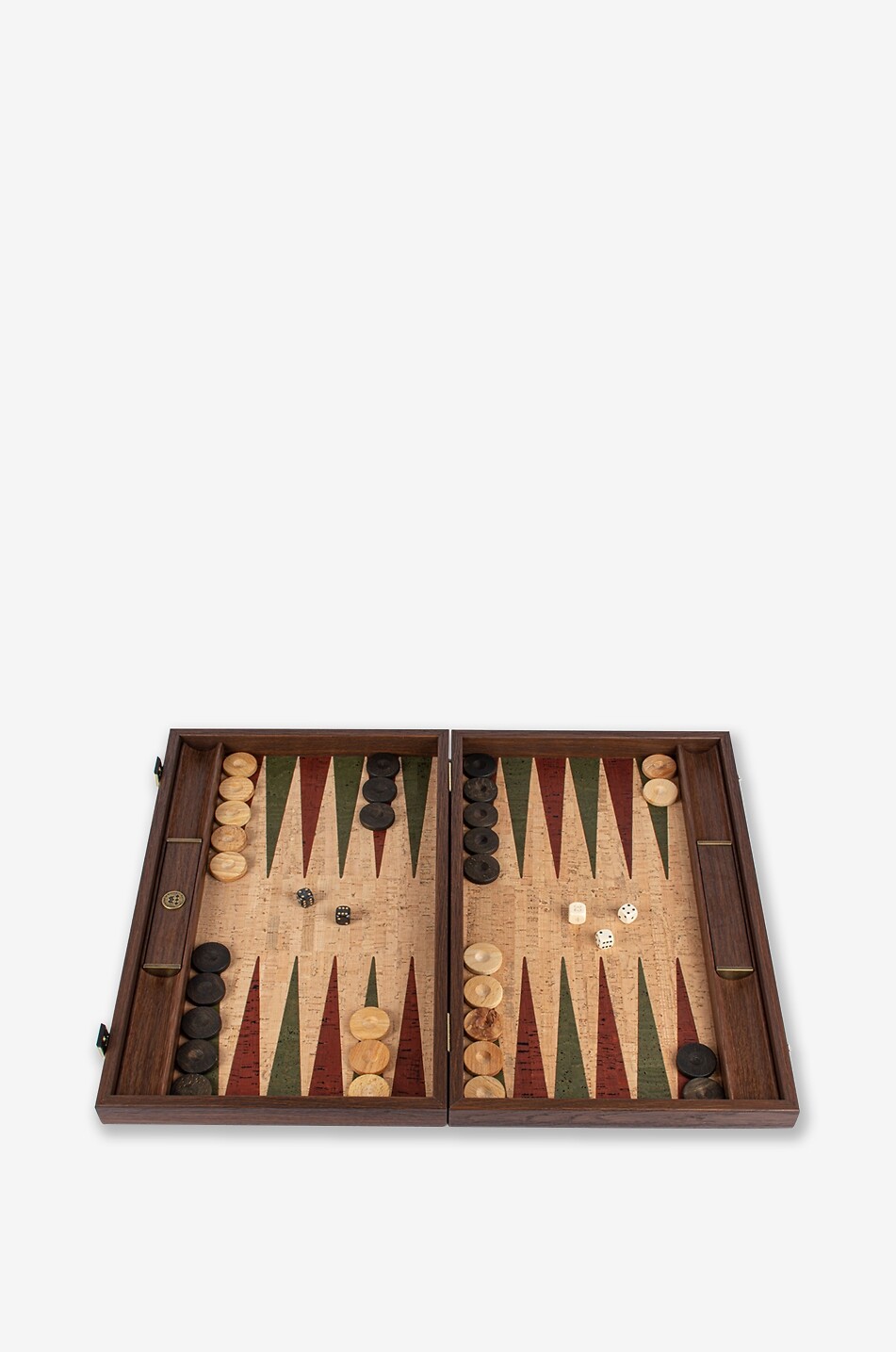 Backgammon Manopoulos Noyer 58 Cm - Set Luxe Avec Gobelets Et Sac
