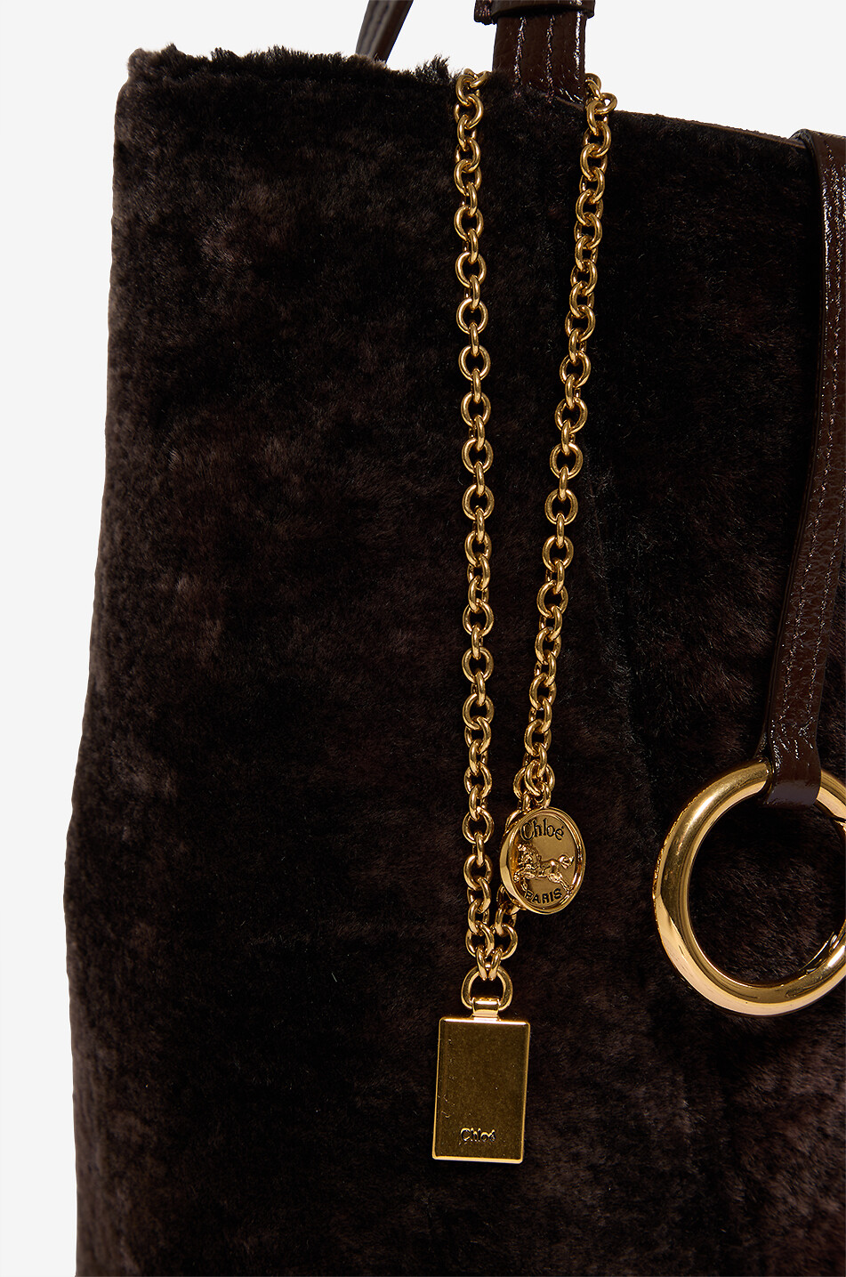 CHLOE Spin rectangular shearling tote bag Women BROWN 5