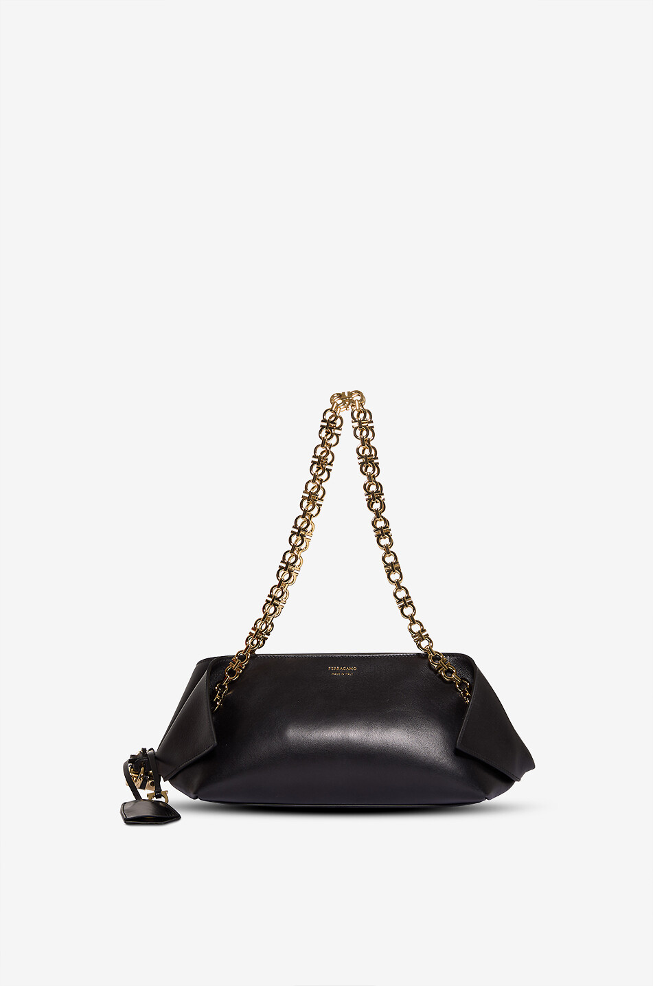 SALVATORE FERRAGAMO Sac porté épaule irrégulier en cuir brillant Scarfsh XS Femme NOIR 1