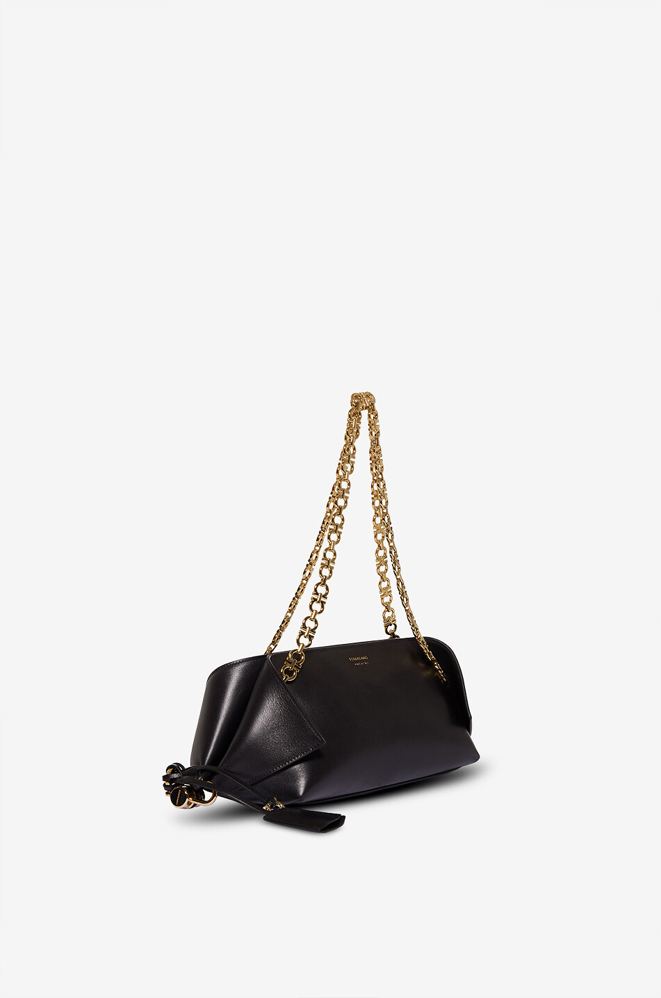 SALVATORE FERRAGAMO Sac porté épaule irrégulier en cuir brillant Scarfsh XS Femme NOIR 2