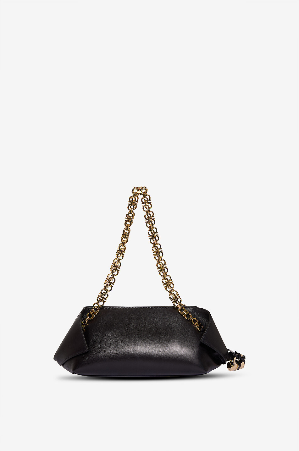 SALVATORE FERRAGAMO Sac porté épaule irrégulier en cuir brillant Scarfsh XS Femme NOIR 3