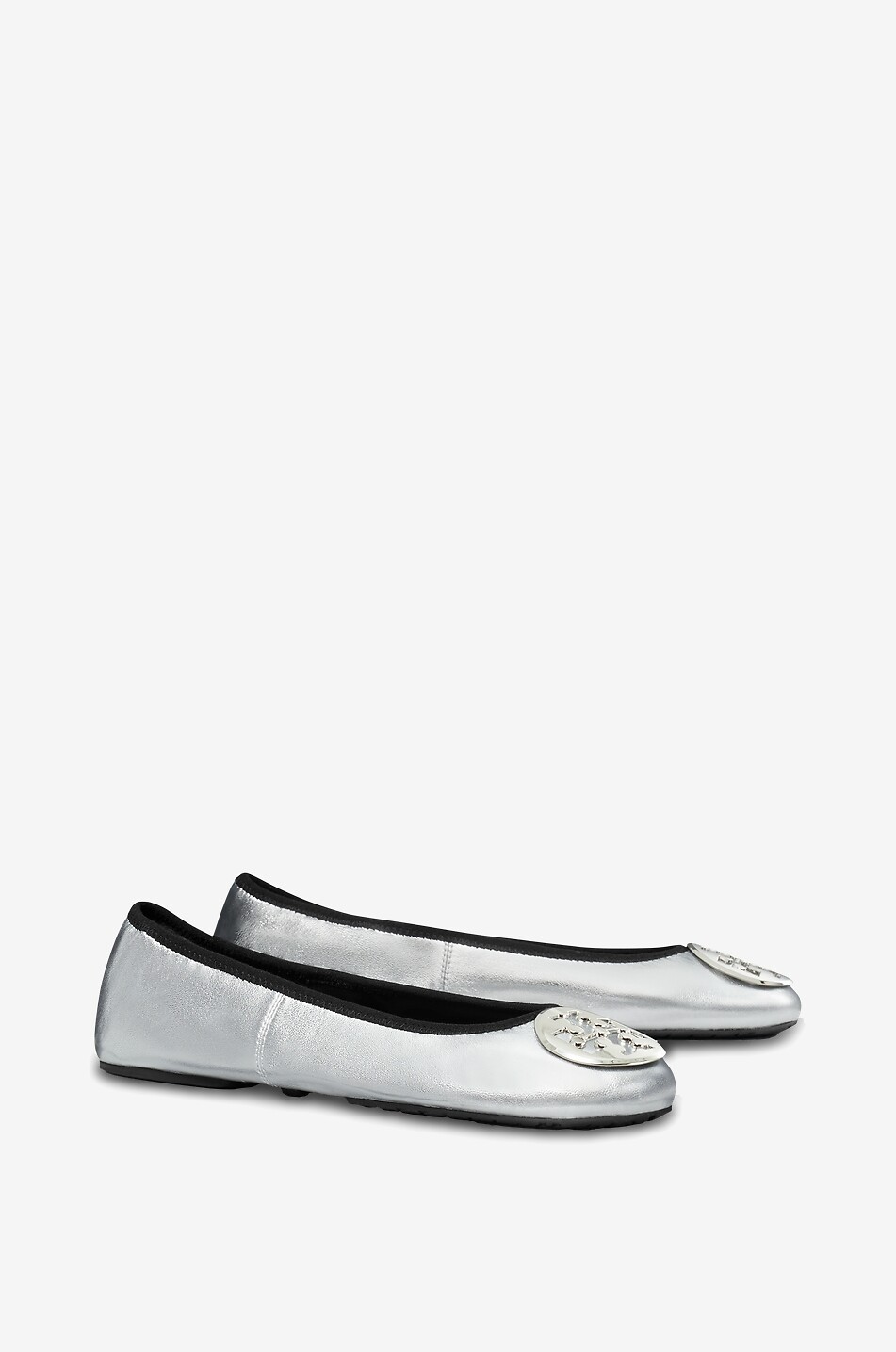 TORY BURCH Ballerines en cuir nappa métallisé Reva Travel Femme GRIS 2
