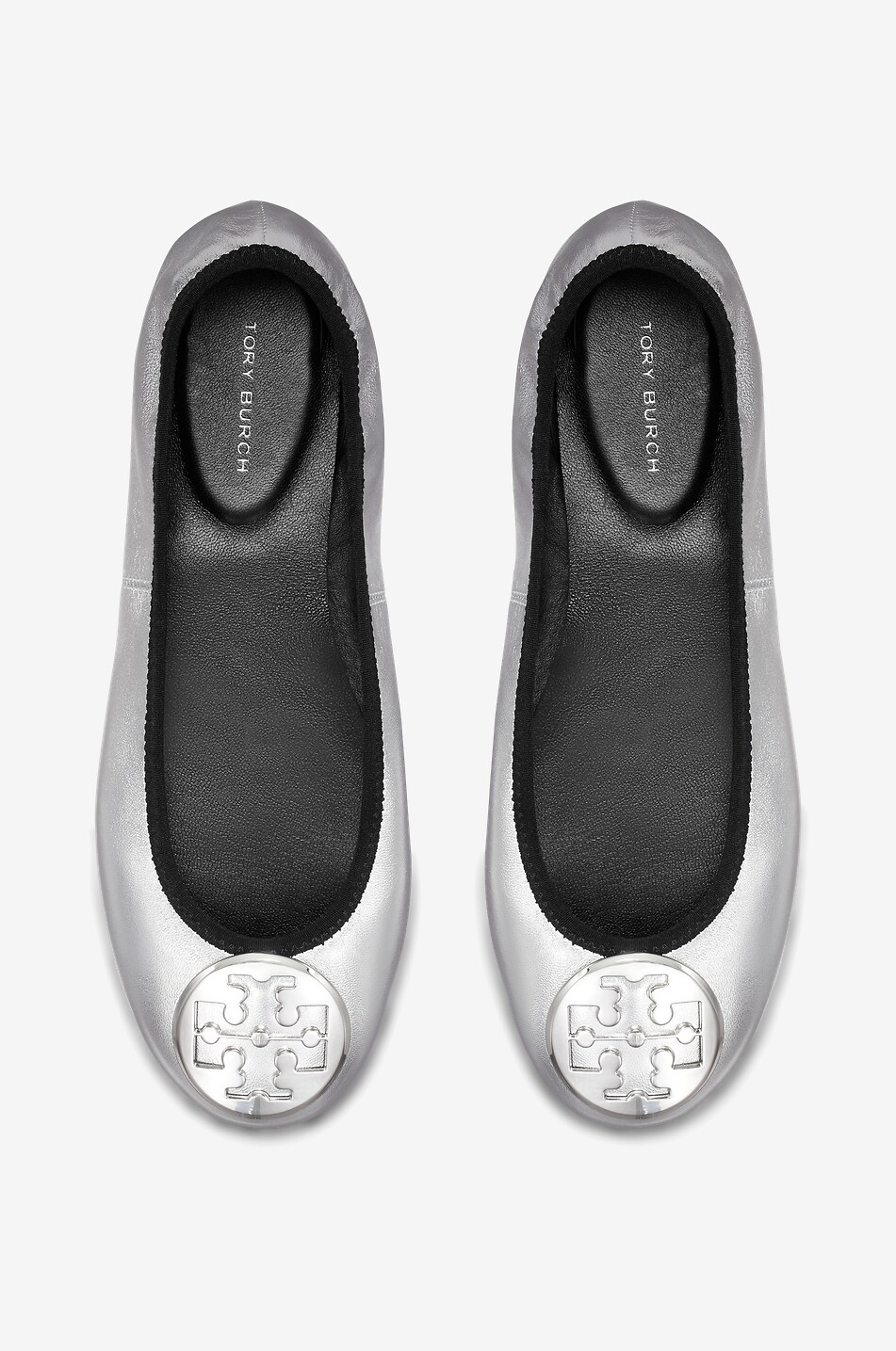 TORY BURCH Ballerines en cuir nappa métallisé Reva Travel Femme GRIS 5