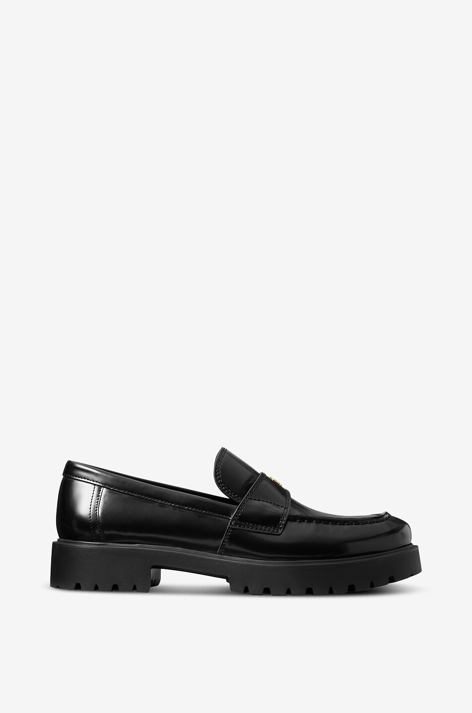 Patent leather loafers with cleated sole