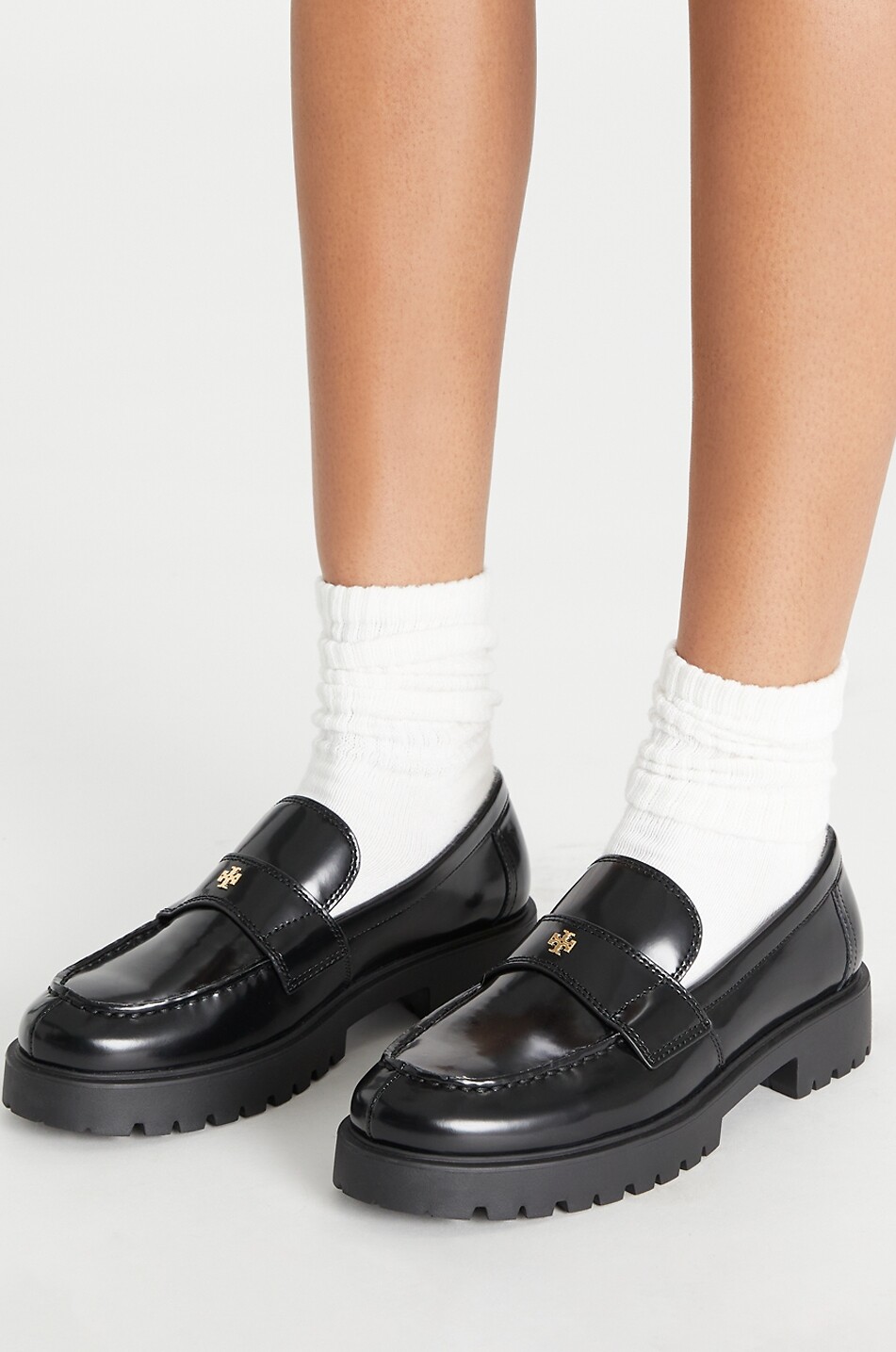 TORY BURCH Patent leather loafers with cleated sole Women BLACK 3