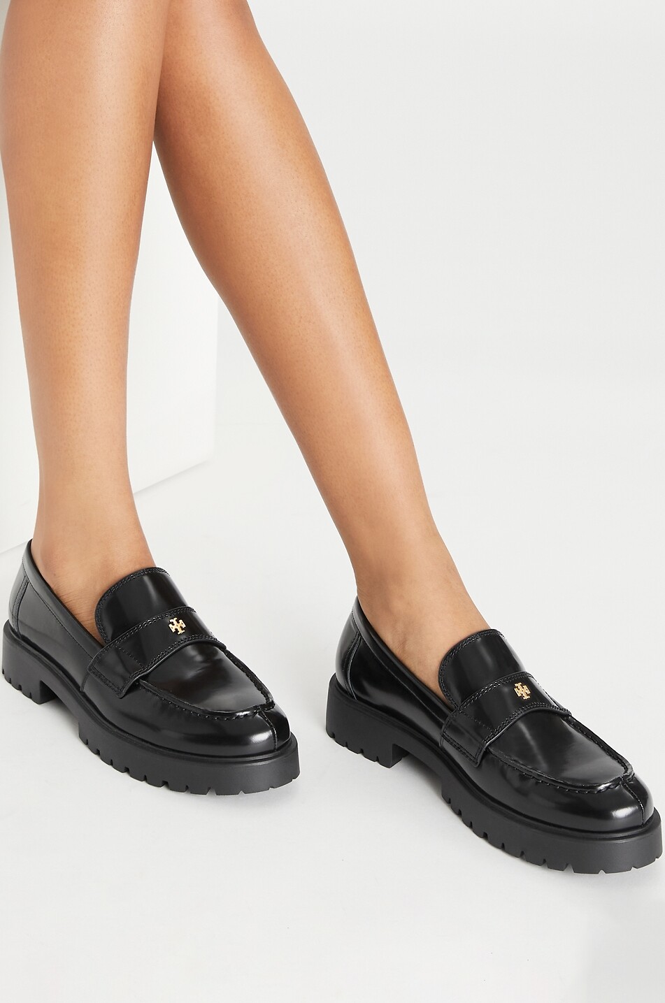 TORY BURCH Patent leather loafers with cleated sole Women BLACK 4