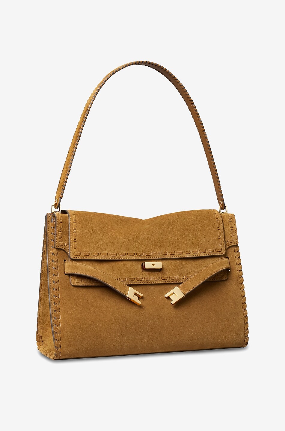 TORY BURCH Lee Radziwill Large suede shoulder bag with lace detailing Women CAMEL 5