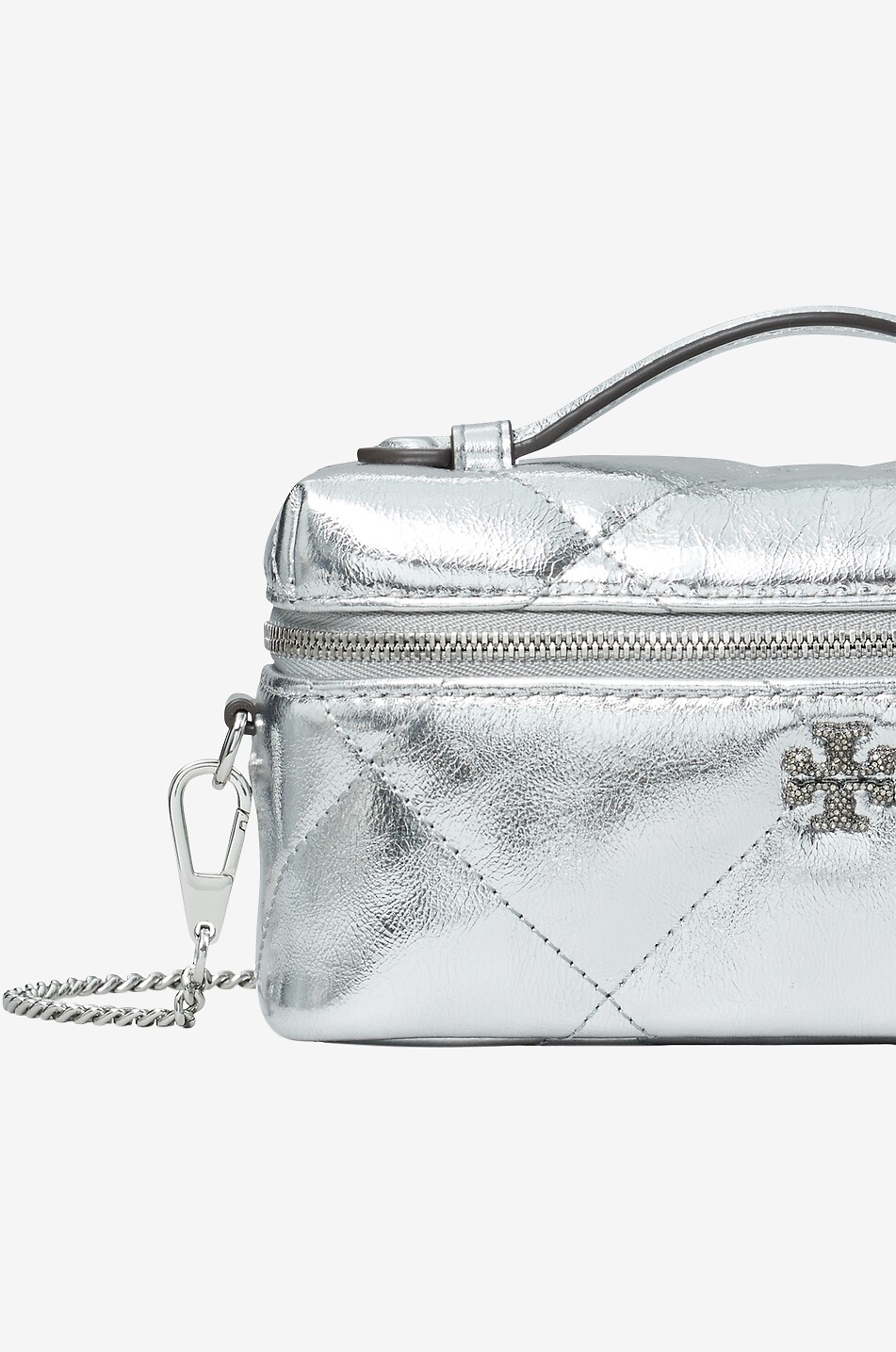 TORY BURCH Sac porté épaule en cuir métallisé Kira Diamond Quilt Vanity Femme GRIS 3