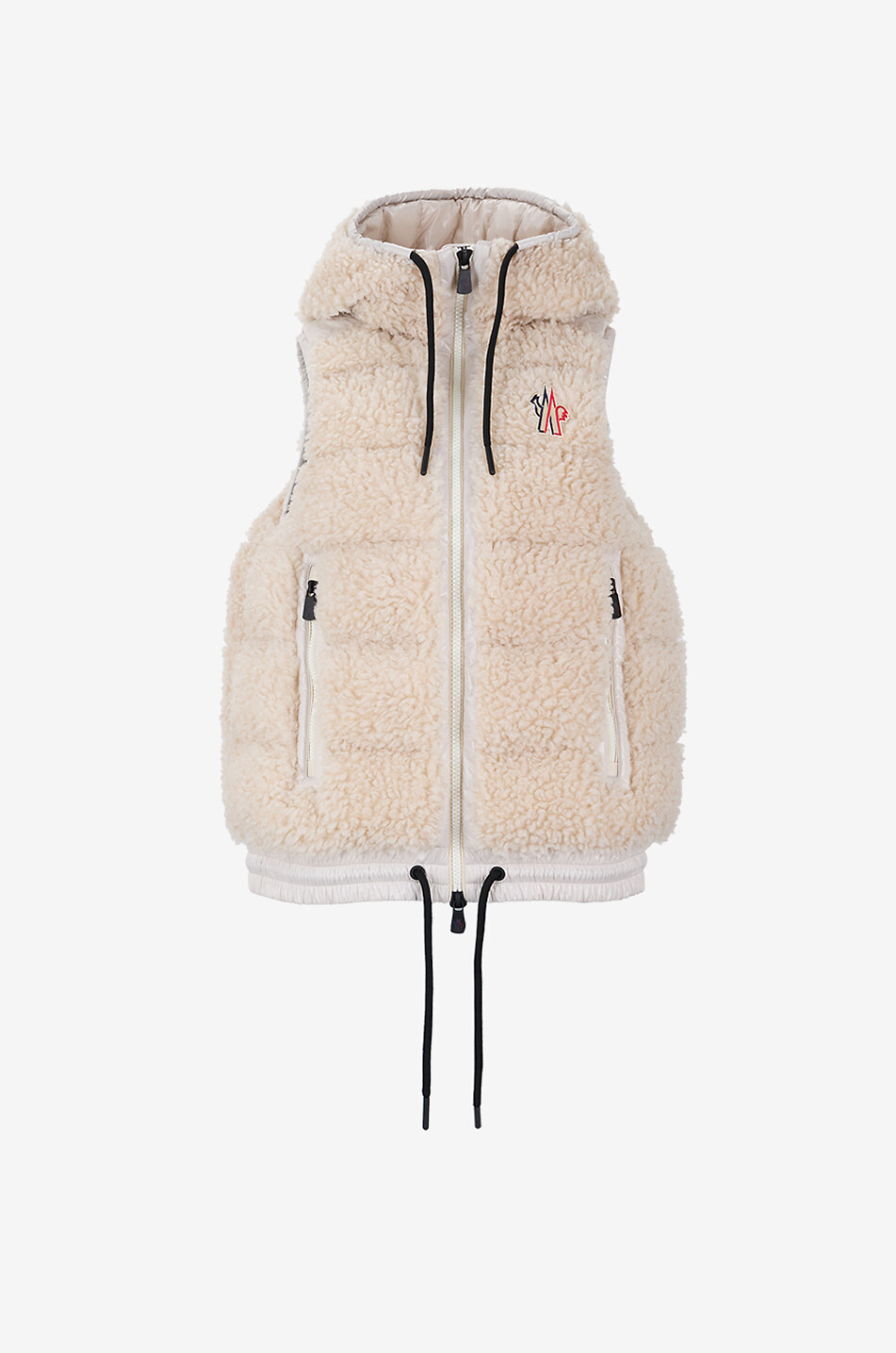 MONCLER GRENOBLE Kurze Weste aus synthetischem Lammfell mit Stehkragen Damen CREMEFARBEN 1