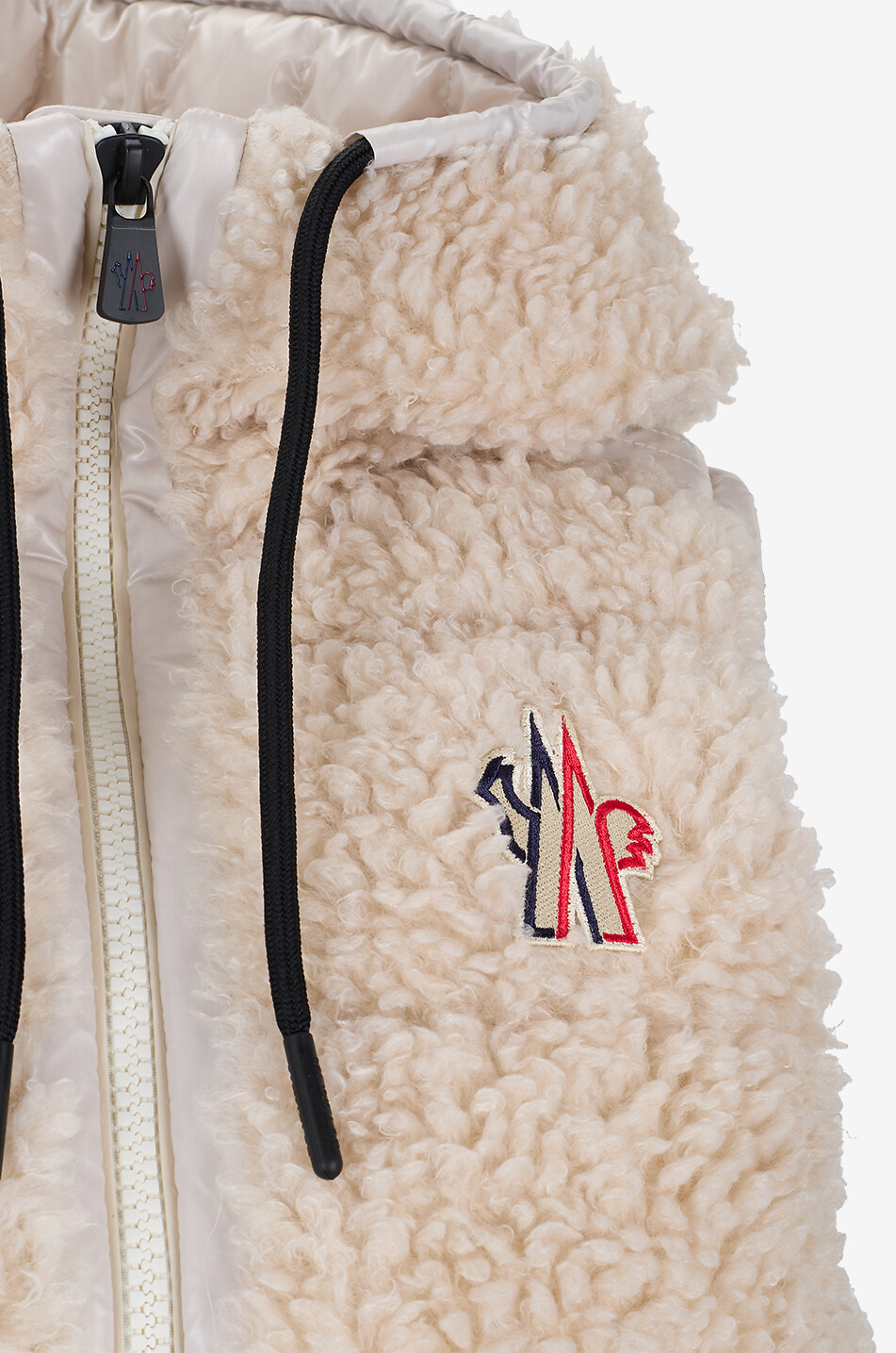 MONCLER GRENOBLE Kurze Weste aus synthetischem Lammfell mit Stehkragen Damen CREMEFARBEN 3