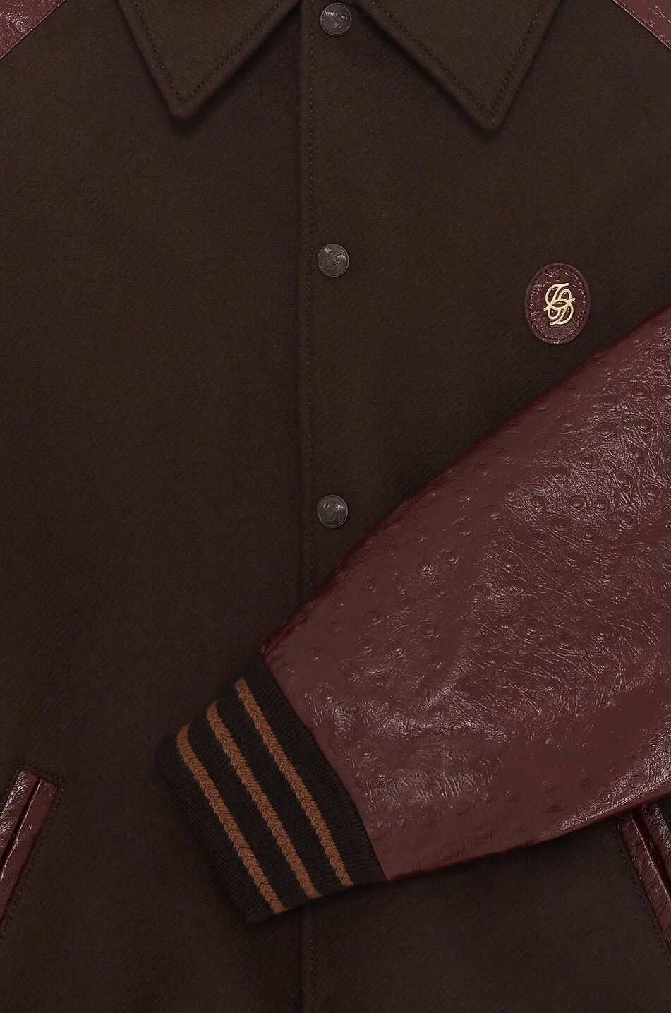 DROLE DE MONSIEUR Blouson bomber en laine et cuir à manches raglan Homme MARRON FONCÉ 3