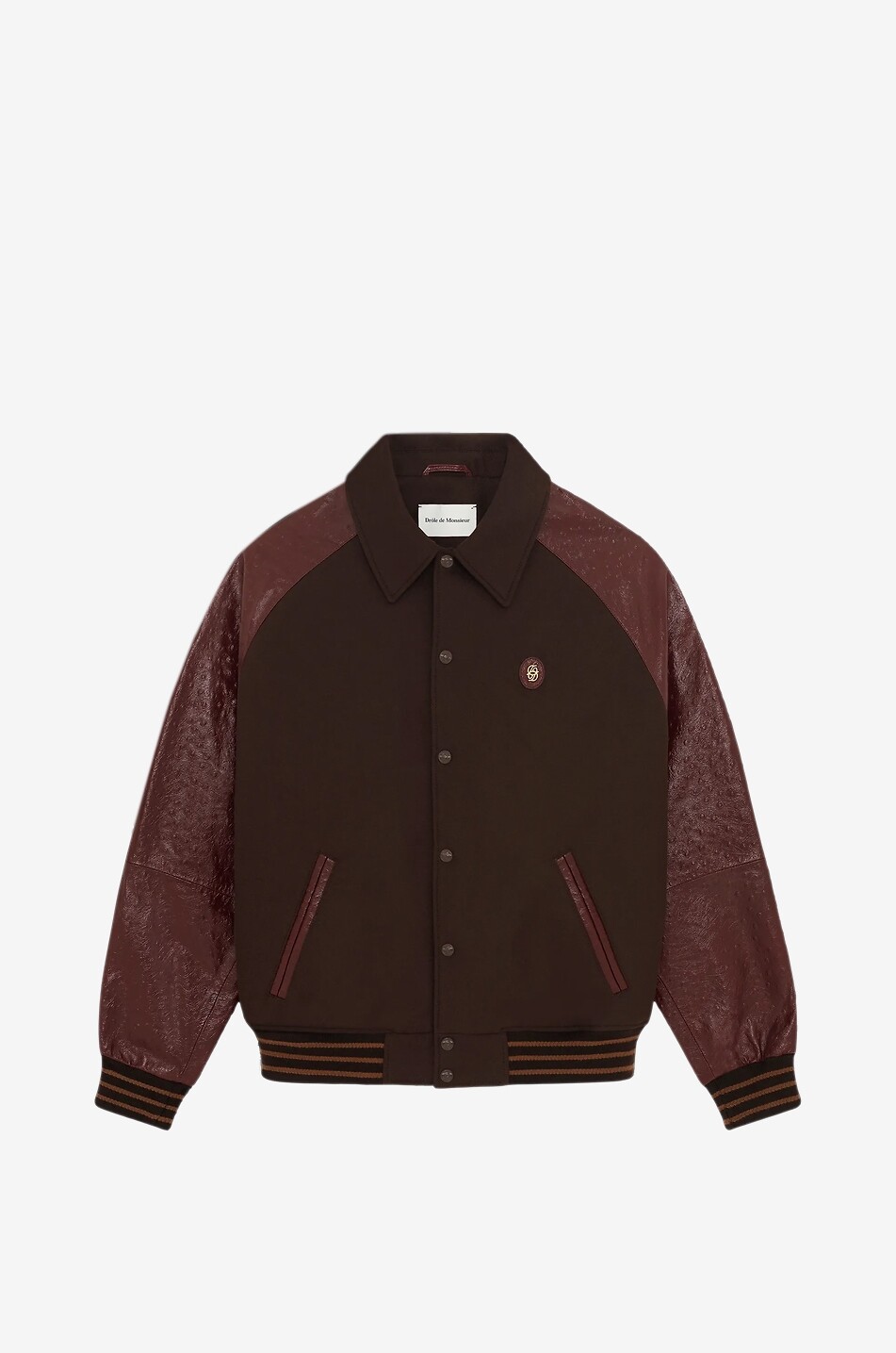 DROLE DE MONSIEUR Blouson bomber en laine et cuir à manches raglan Homme MARRON FONCÉ 1