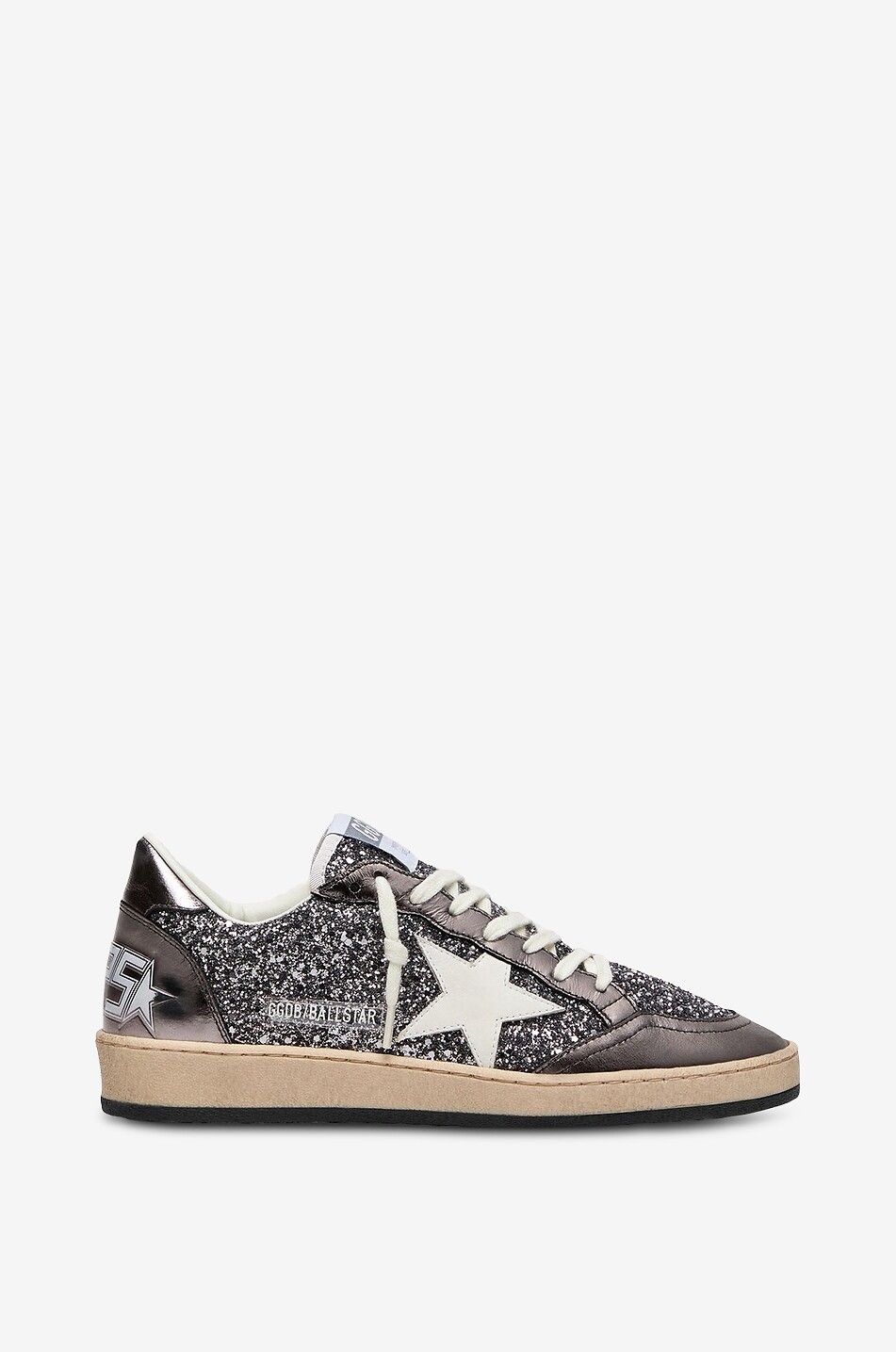 GOLDEN GOOSE Niedrige Ledersneakers mit Glitzerdetails Ball Star Damen DUNKELGRAU 1
