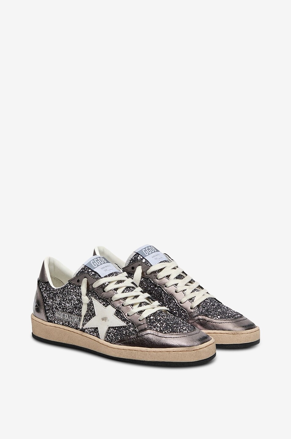 GOLDEN GOOSE Niedrige Ledersneakers mit Glitzerdetails Ball Star Damen DUNKELGRAU 2