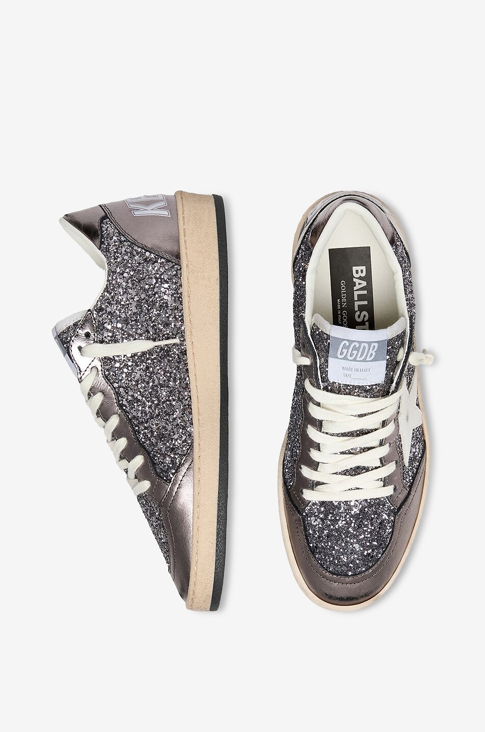 GOLDEN GOOSE Niedrige Ledersneakers mit Glitzerdetails Ball Star Damen DUNKELGRAU 3